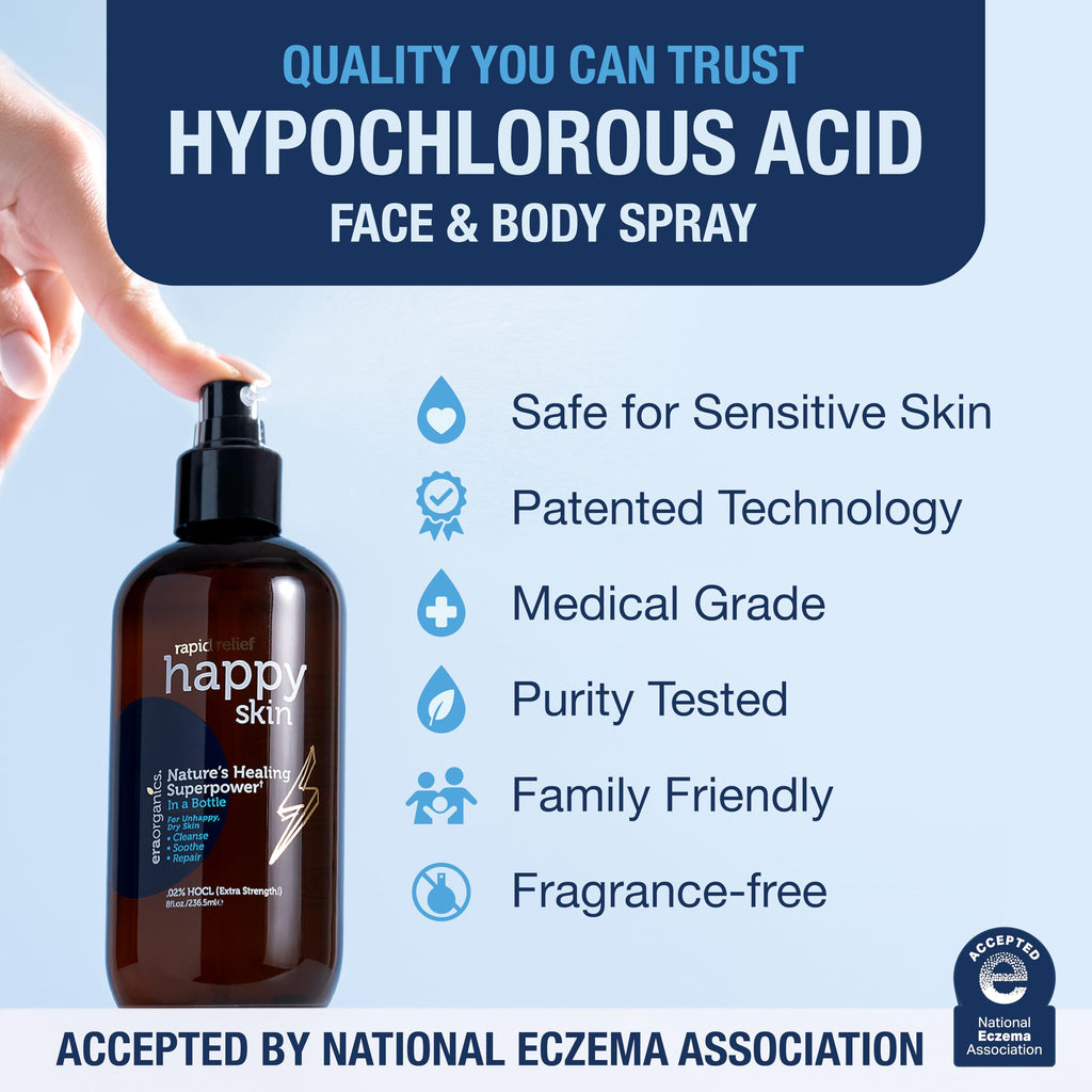 Era Organics Happy Skin HOCl Spray – Extra Strength Gentle Face Cleanser for Acne, Dry & Sensitive Skin | 4 oz