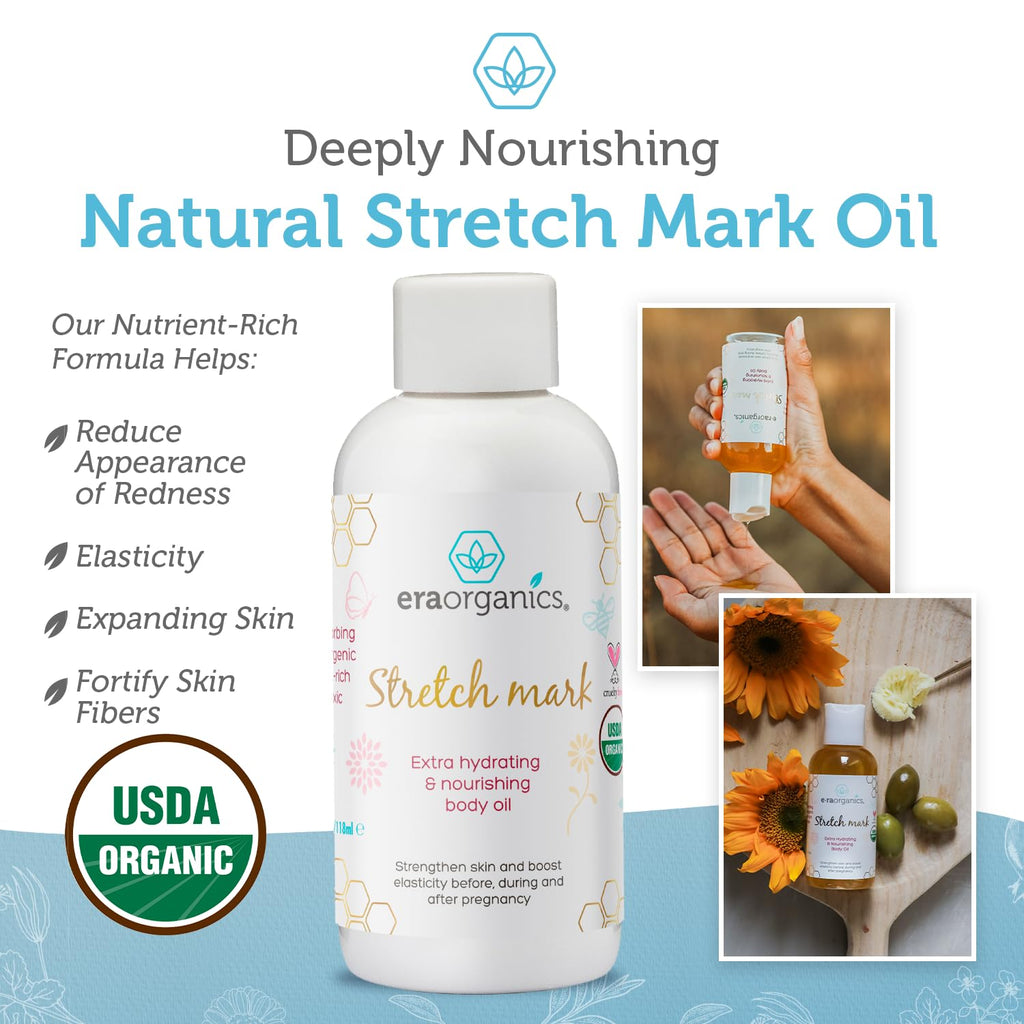 Era Organics Organic Stretch Mark Oil for Pregnancy – Extra Moisturizing Belly Oil & Pregnancy Must Haves