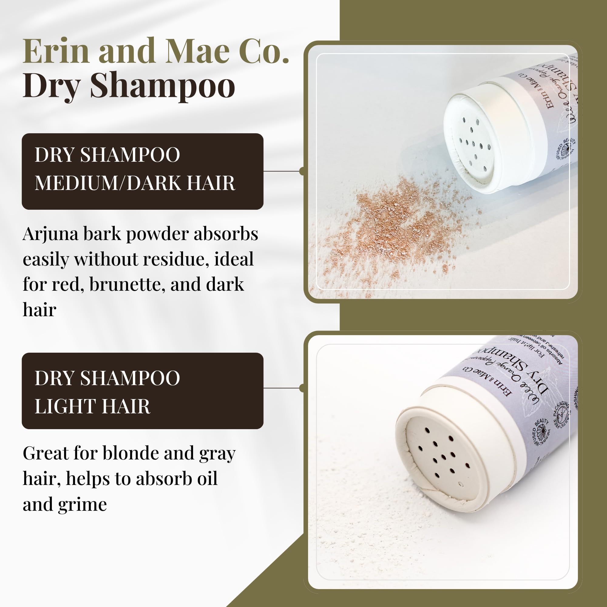 ERIN AND MAE CO. Dry Shampoo Powder – Organic, Non-Aerosol, Wild Orange & Peppermint, 2oz, Medium Dark Hair