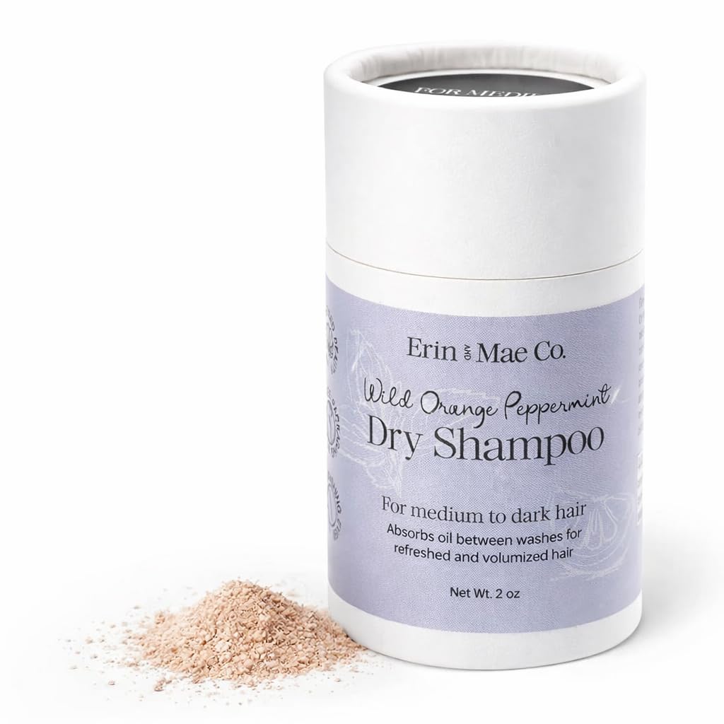 ERIN AND MAE CO. Dry Shampoo Powder – Organic, Non-Aerosol, Wild Orange & Peppermint, 2oz, Medium Dark Hair