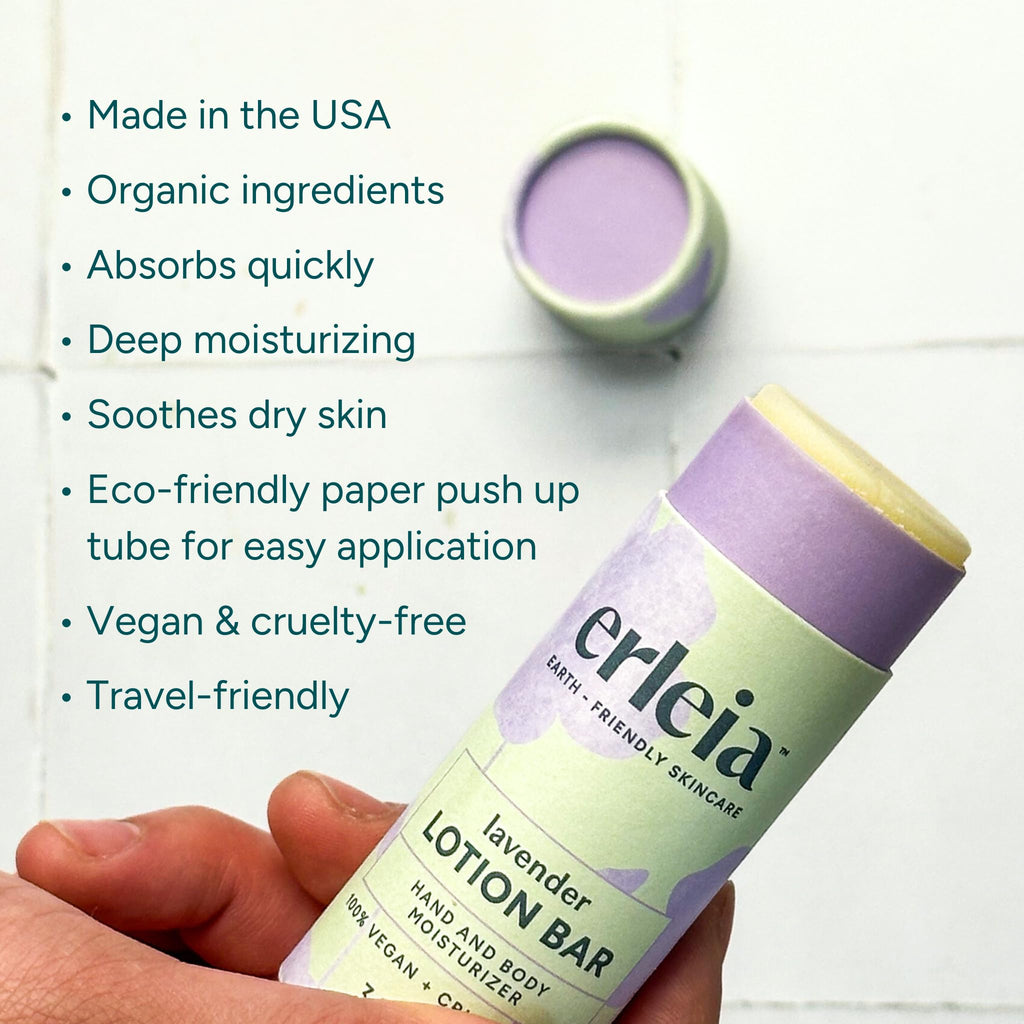 Erleia Travel-Friendly Lotion Bar — Vegan, Cruelty-Free, Plastic-Free, Unscented
