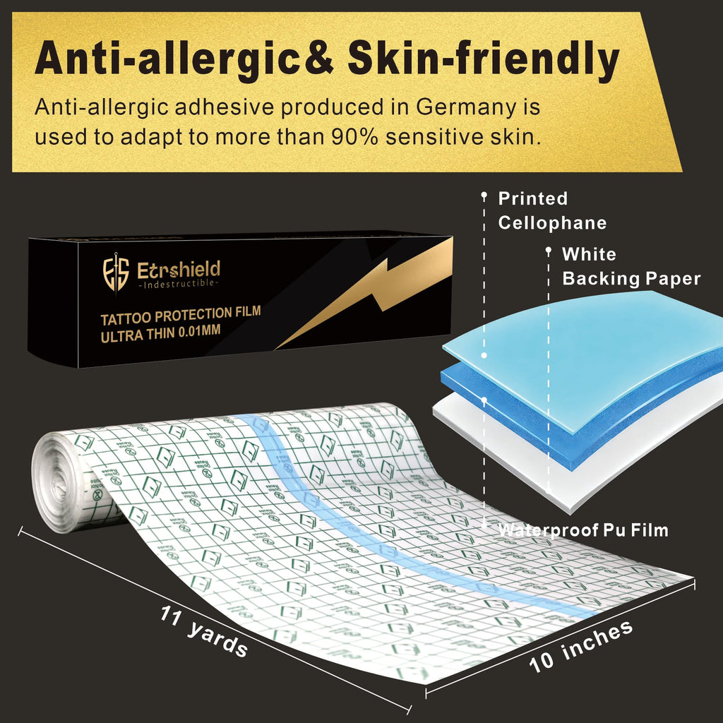 ES ETRSHIELD Second Skin Tattoo Bandage Roll - Waterproof, Breathable 10in x 11yds