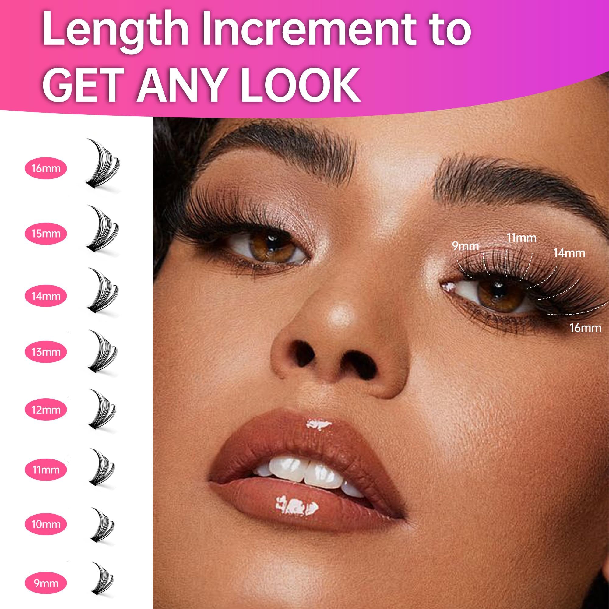 ESEENLO 320pc Lash Clusters Kit – 9-16mm Lash Extensions with Bond & Seal