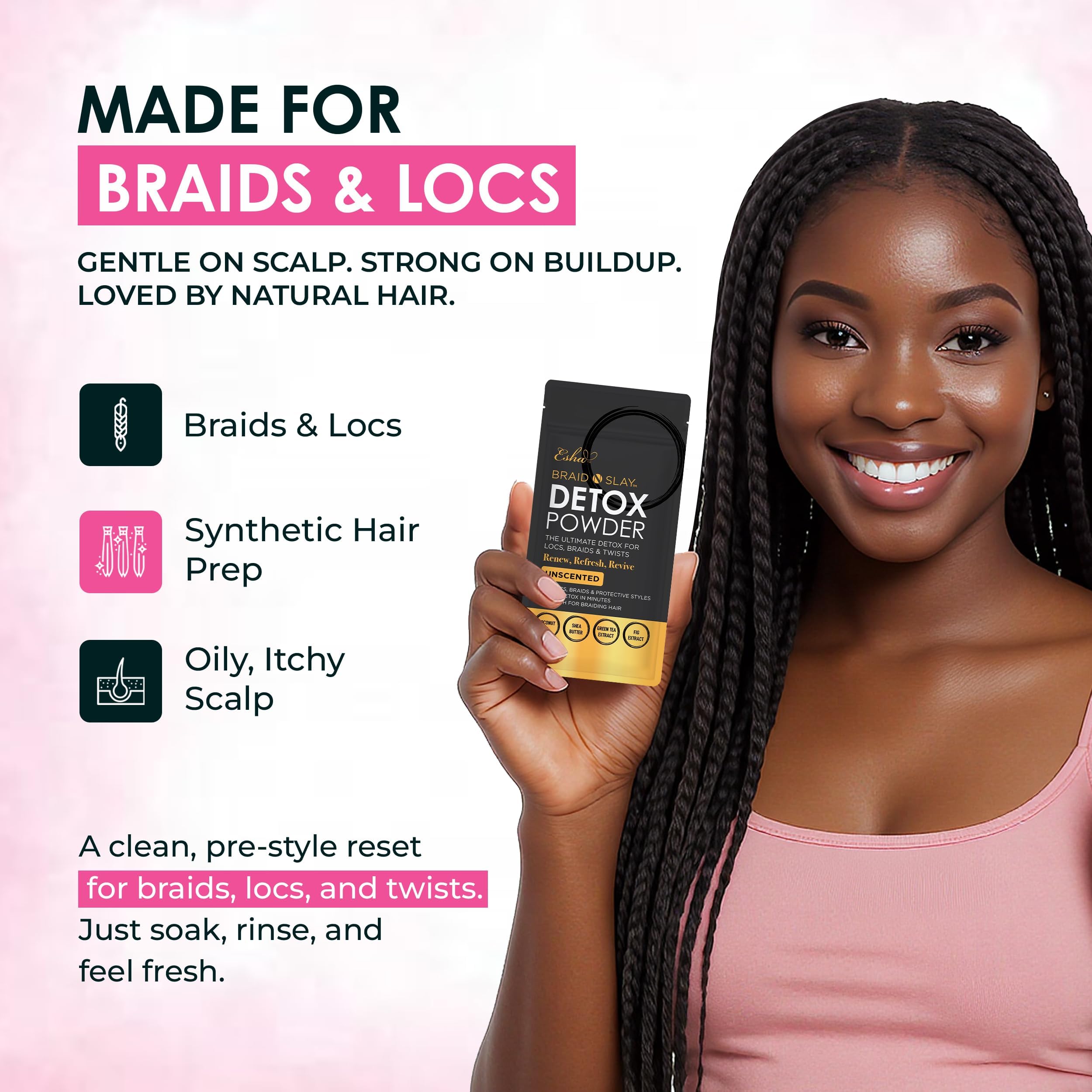 Esha Braid N Slay Detox Powder – Scalp Cleanser for Braids, Locs & Twists (Unscented, 907g)