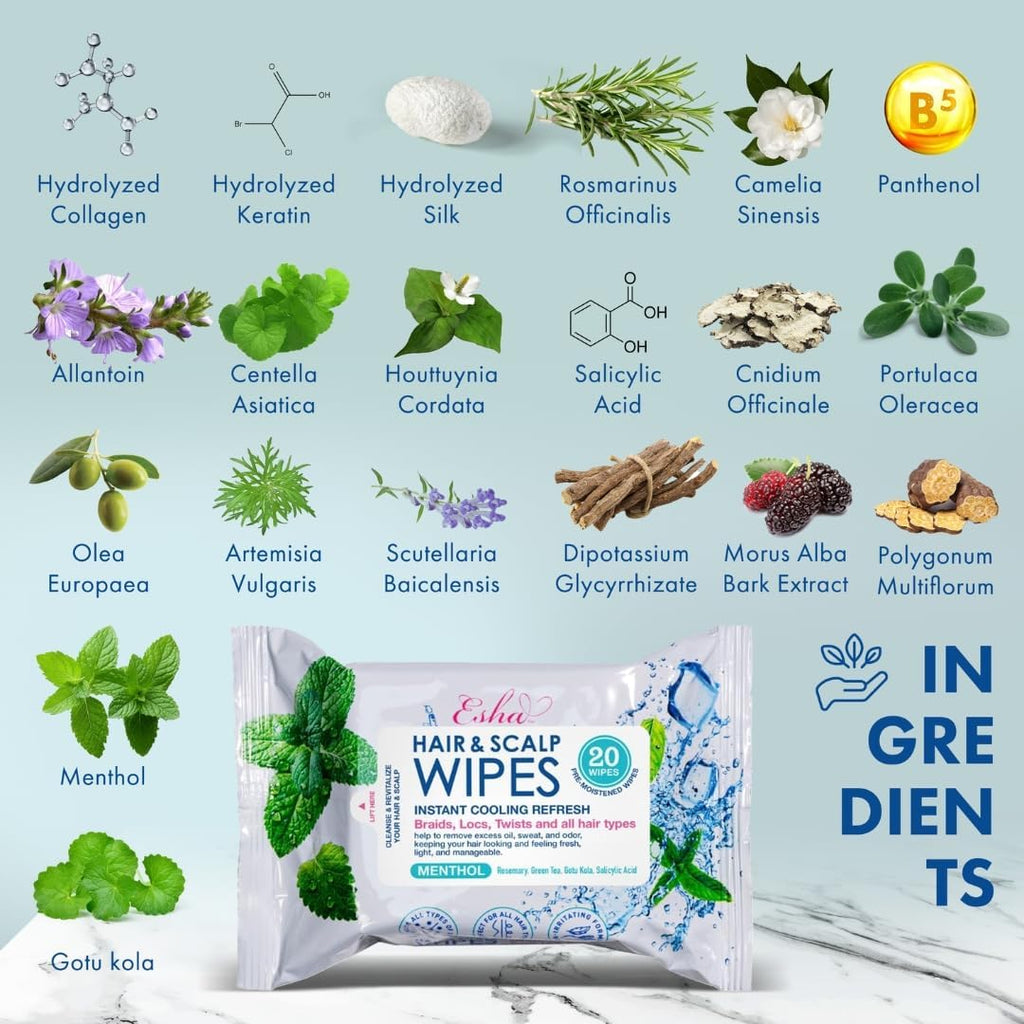 Esha Detox Kit: Hair & Scalp Wipes + Grapefruit Detox Powder for Scalp Cleanse & Buildup Care