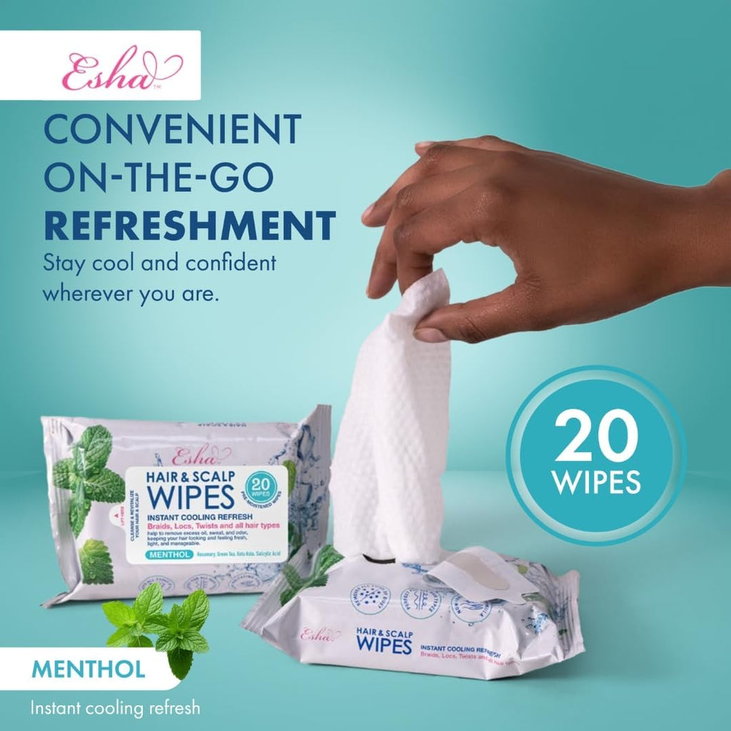 Esha Hair & Scalp Wipes – 3-Pack No-Rinse Waterless Cleanse for Braids, Wigs & Scalp