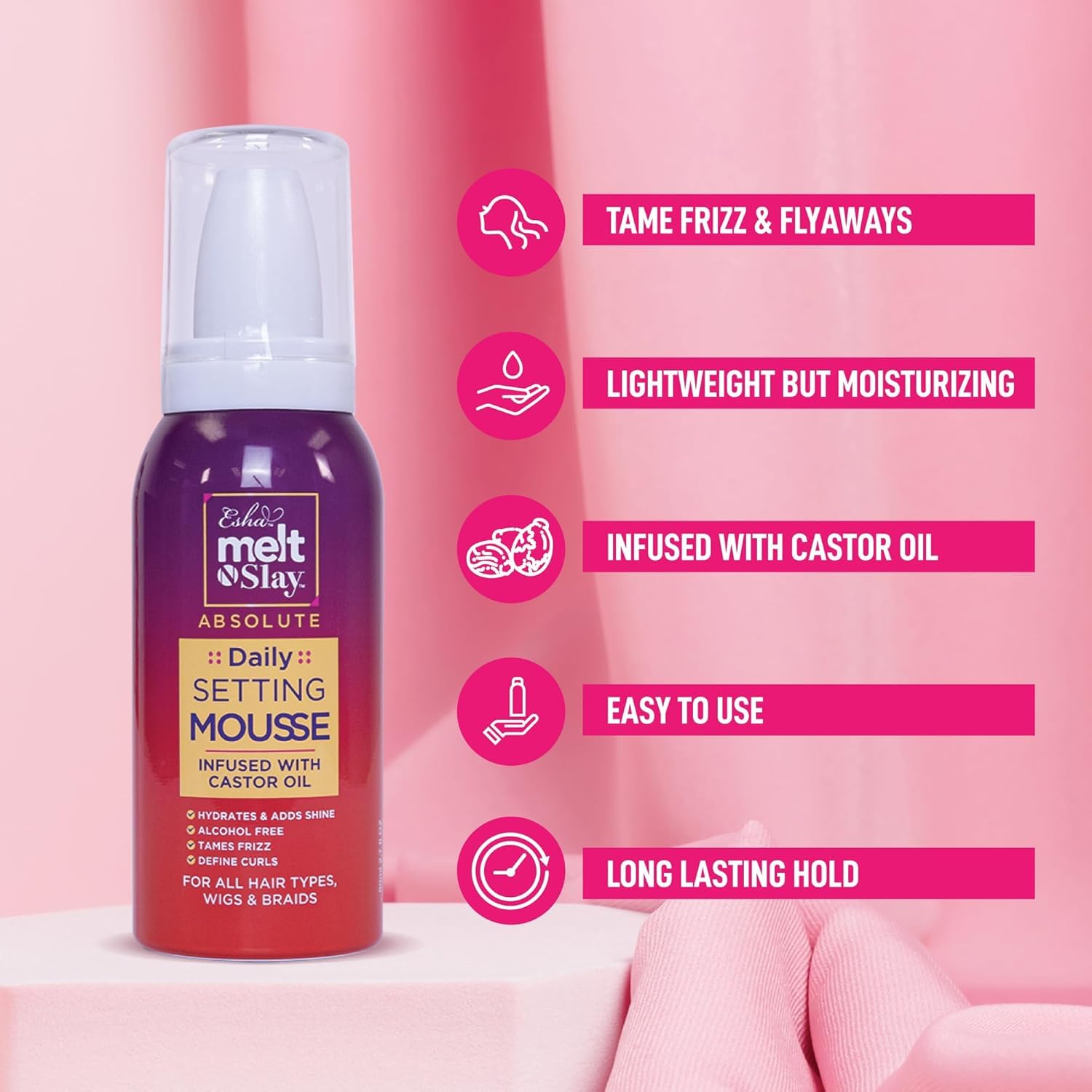 Esha Melt N Slay Daily Setting Hair Mousse – Tame Frizz & Style (12 oz)