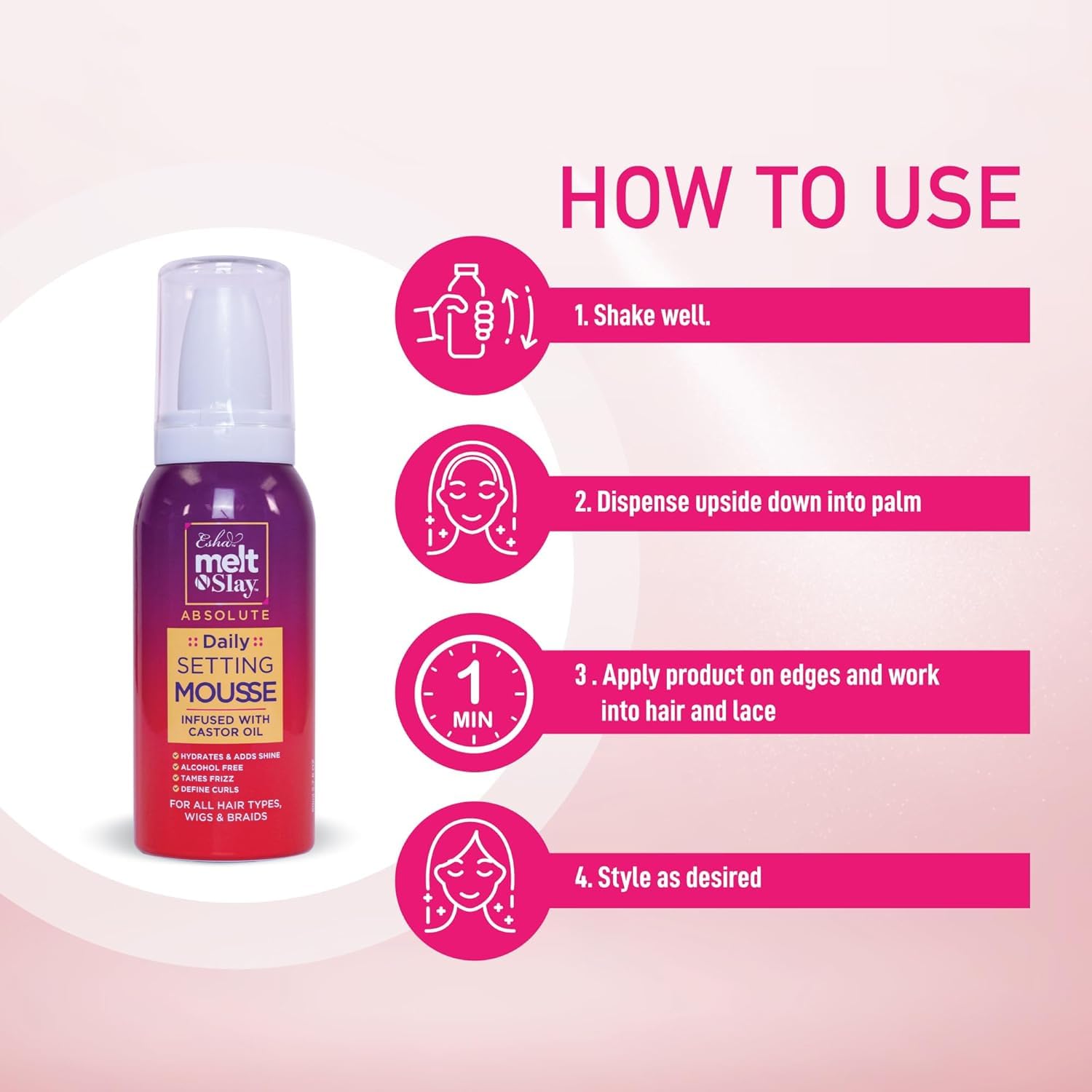 Esha Melt N Slay Daily Setting Hair Mousse – Tame Frizz & Style (12 oz)