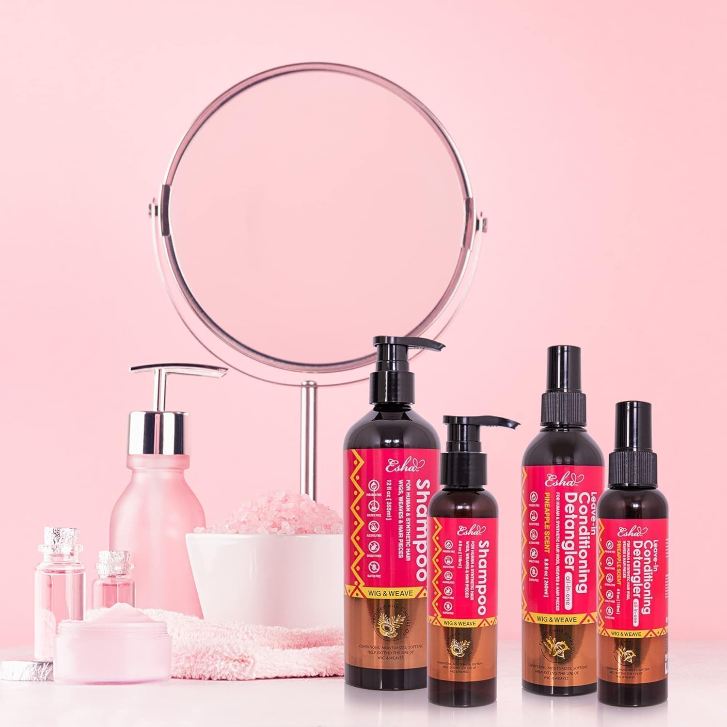 Esha Wig Revival Kit – Wig Shampoo & Detangler for Human Hair & Synthetic Wigs