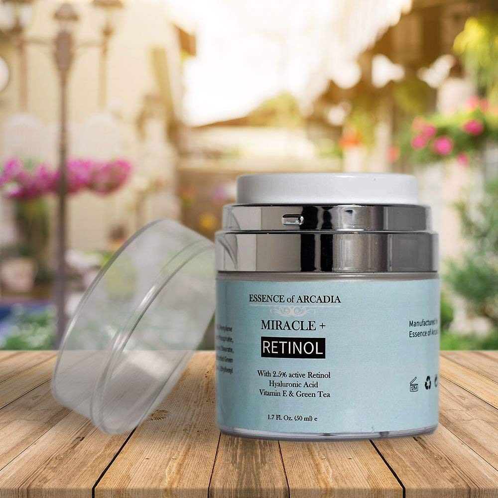 Essence Of Arcadia Retinol Moisturizer Cream 2.5% for Face & Eye Area – Hyaluronic Acid, Vitamin E, Green Tea | 1.7 fl oz