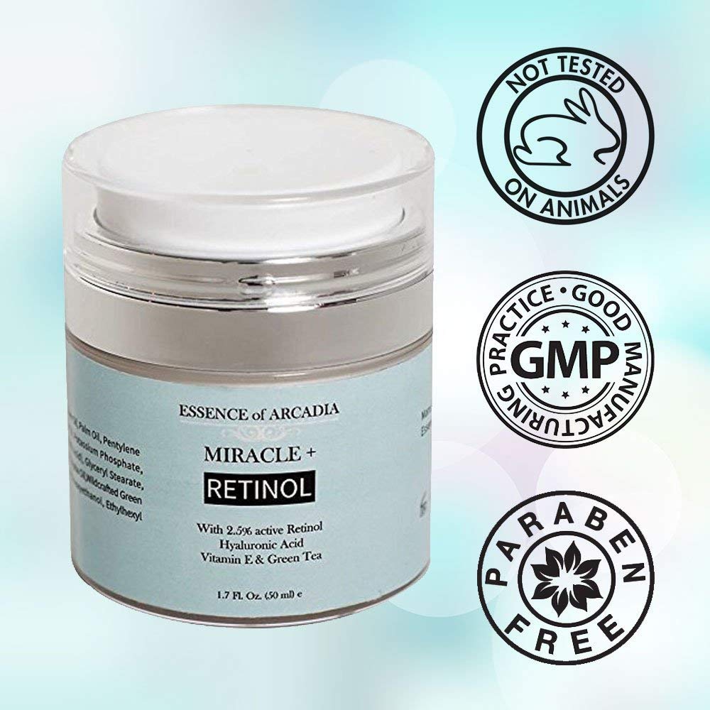 Essence Of Arcadia Retinol Moisturizer Cream 2.5% for Face & Eye Area – Hyaluronic Acid, Vitamin E, Green Tea | 1.7 fl oz
