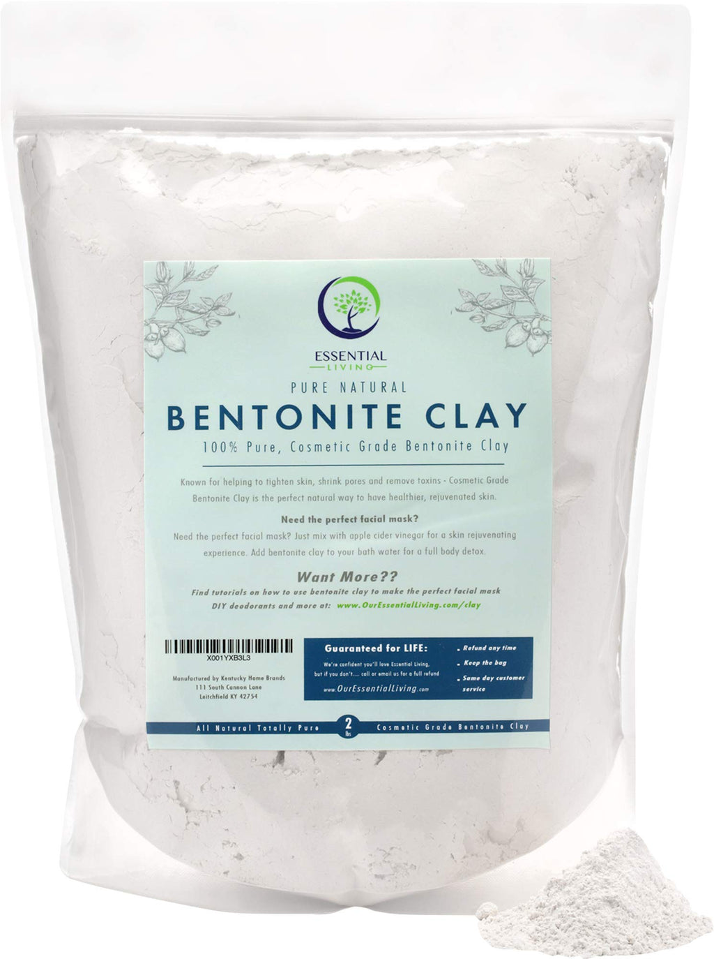 Essential Living Bentonite Clay Powder – All-Natural DIY Facial Mask for Deep Cleansing, 2 lbs, Cosmetic Grade