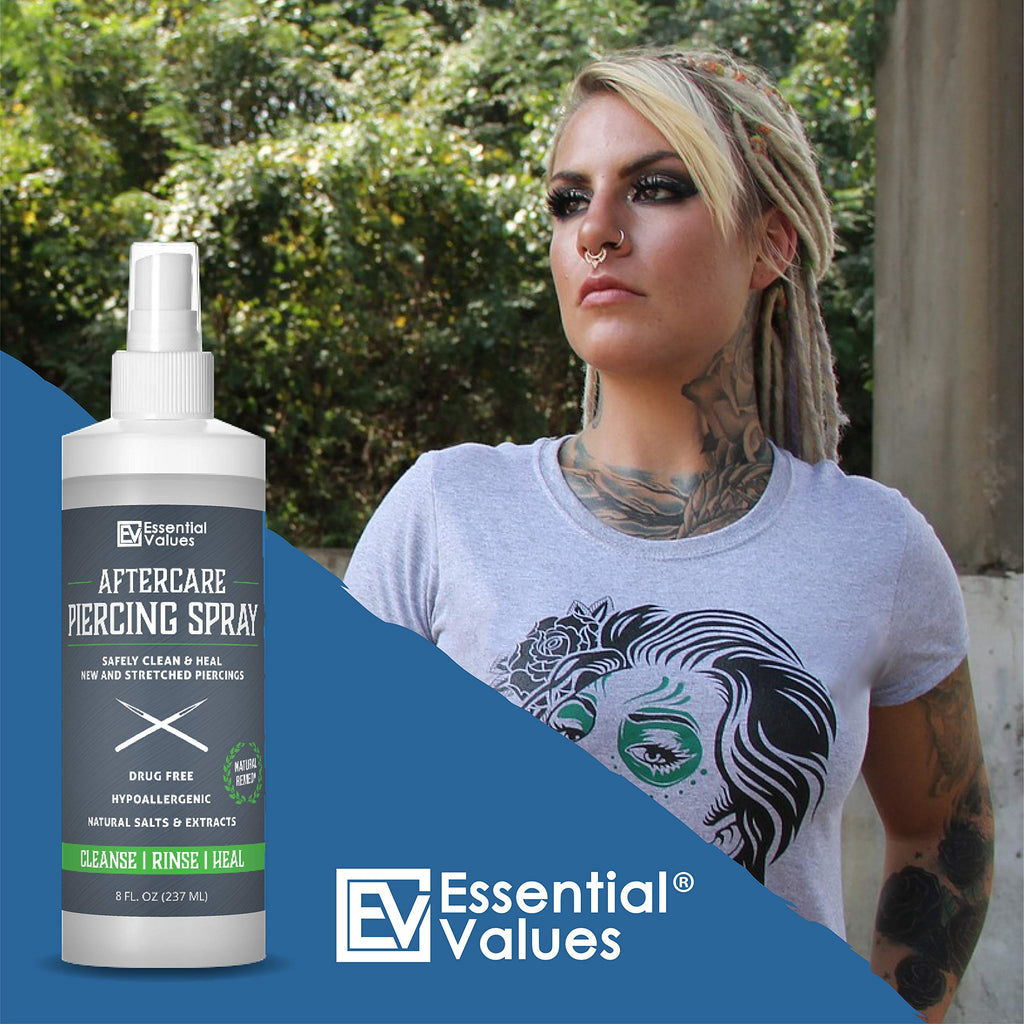 Essential Values 2-Pack Piercing Aftercare Spray – Gentle on Contact, Made in USA (8 oz per bottle)
