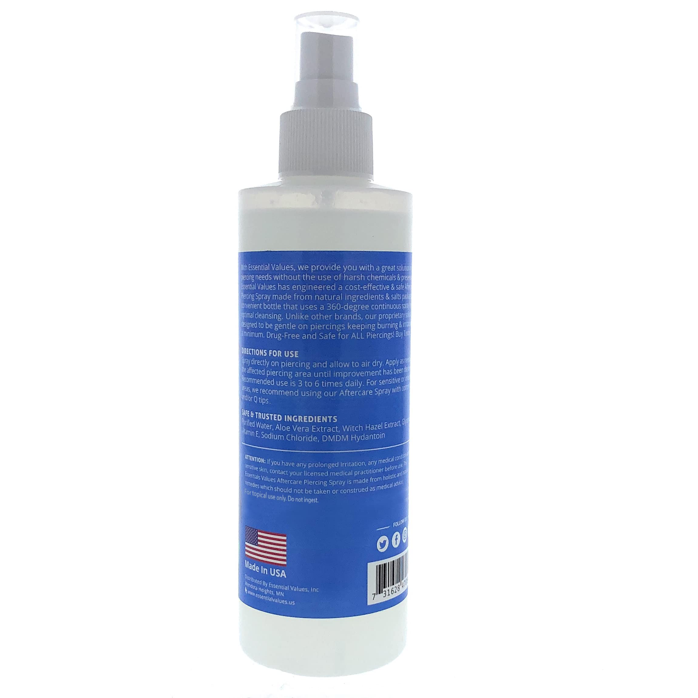 Essential Values 2-Pack Piercing Aftercare Spray – Gentle on Contact, Made in USA (8 oz per bottle)