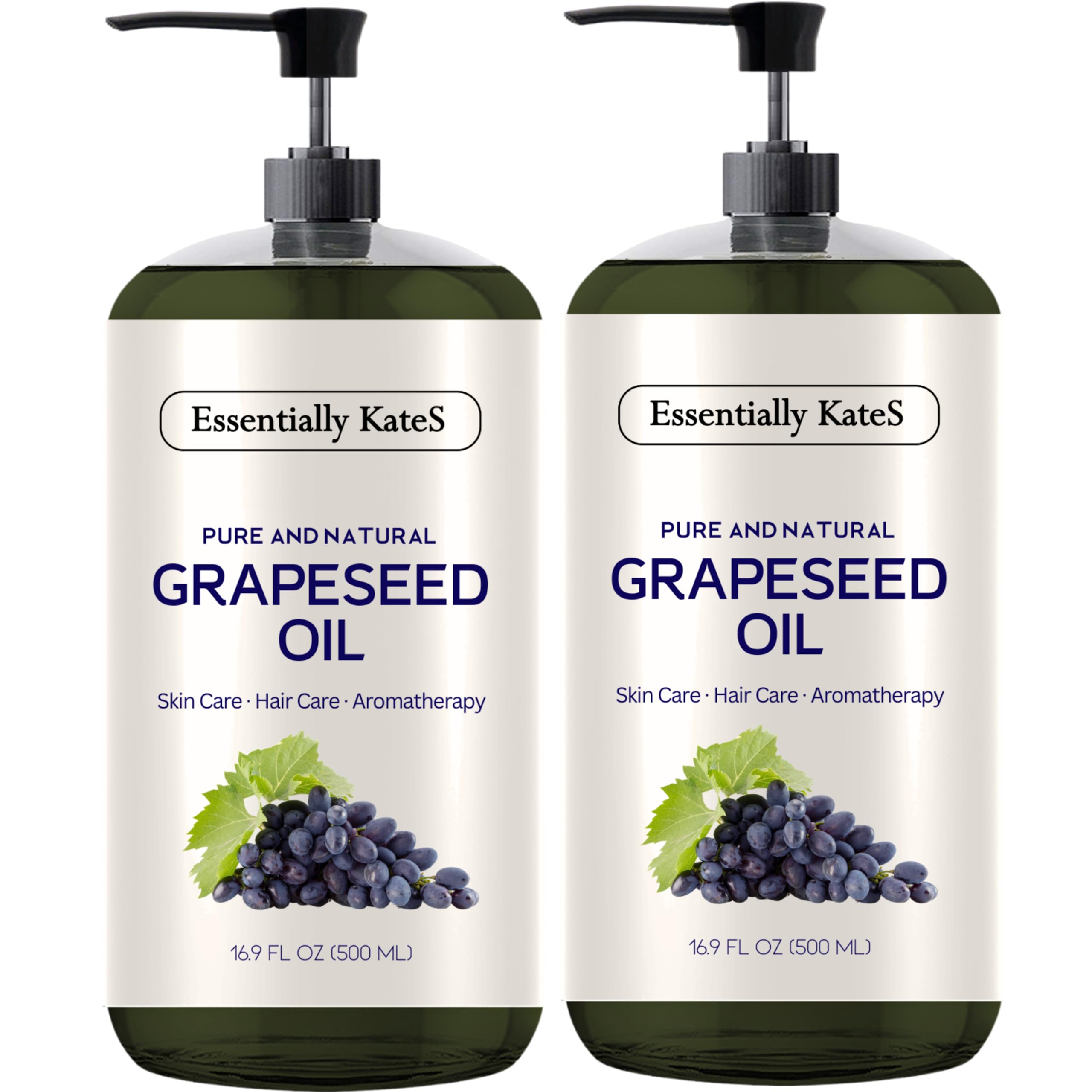 Essentially KateS Grapeseed Oil 33.8 Fl Oz Pack of 2 x 16.9 Fl Oz - 100% Pure & Natural, Cold Pressed