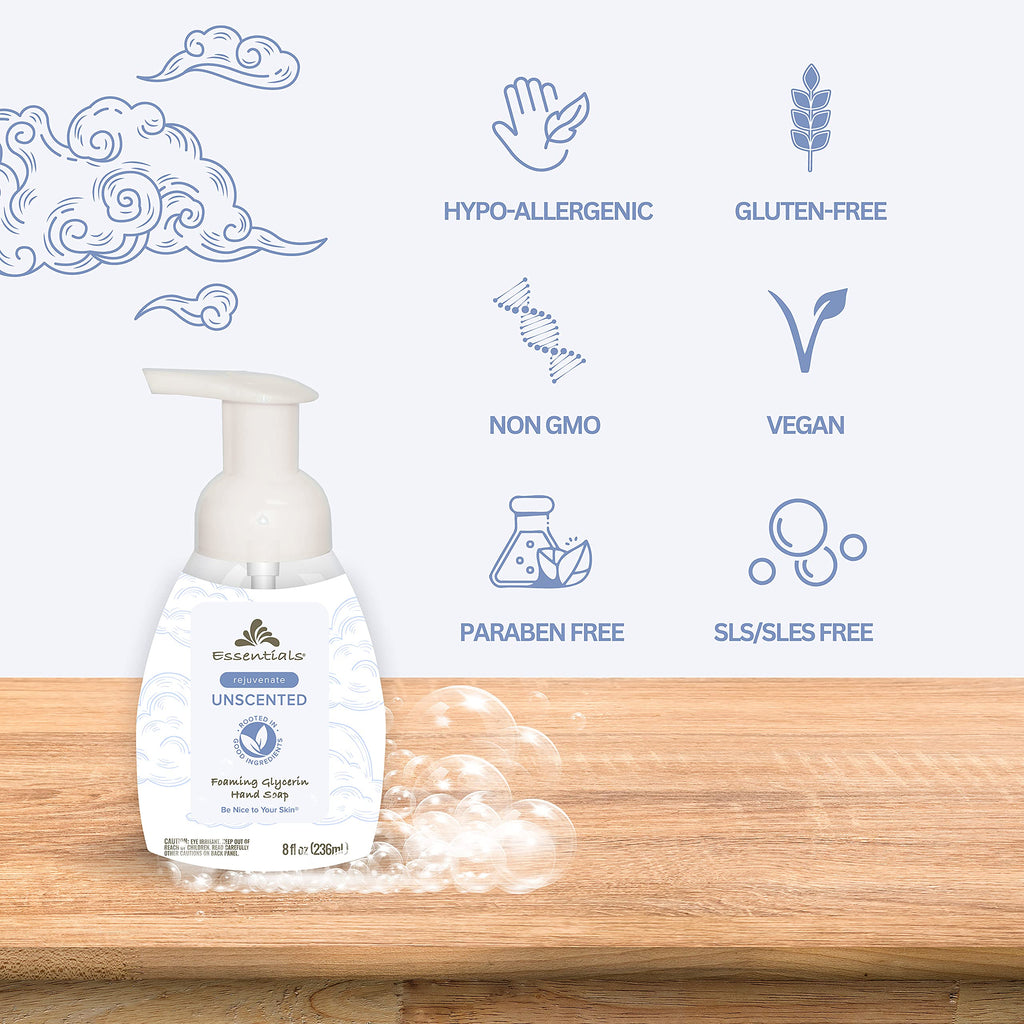 Essentials Foaming Glycerin Hand Soap, Unscented – 2 x 8oz