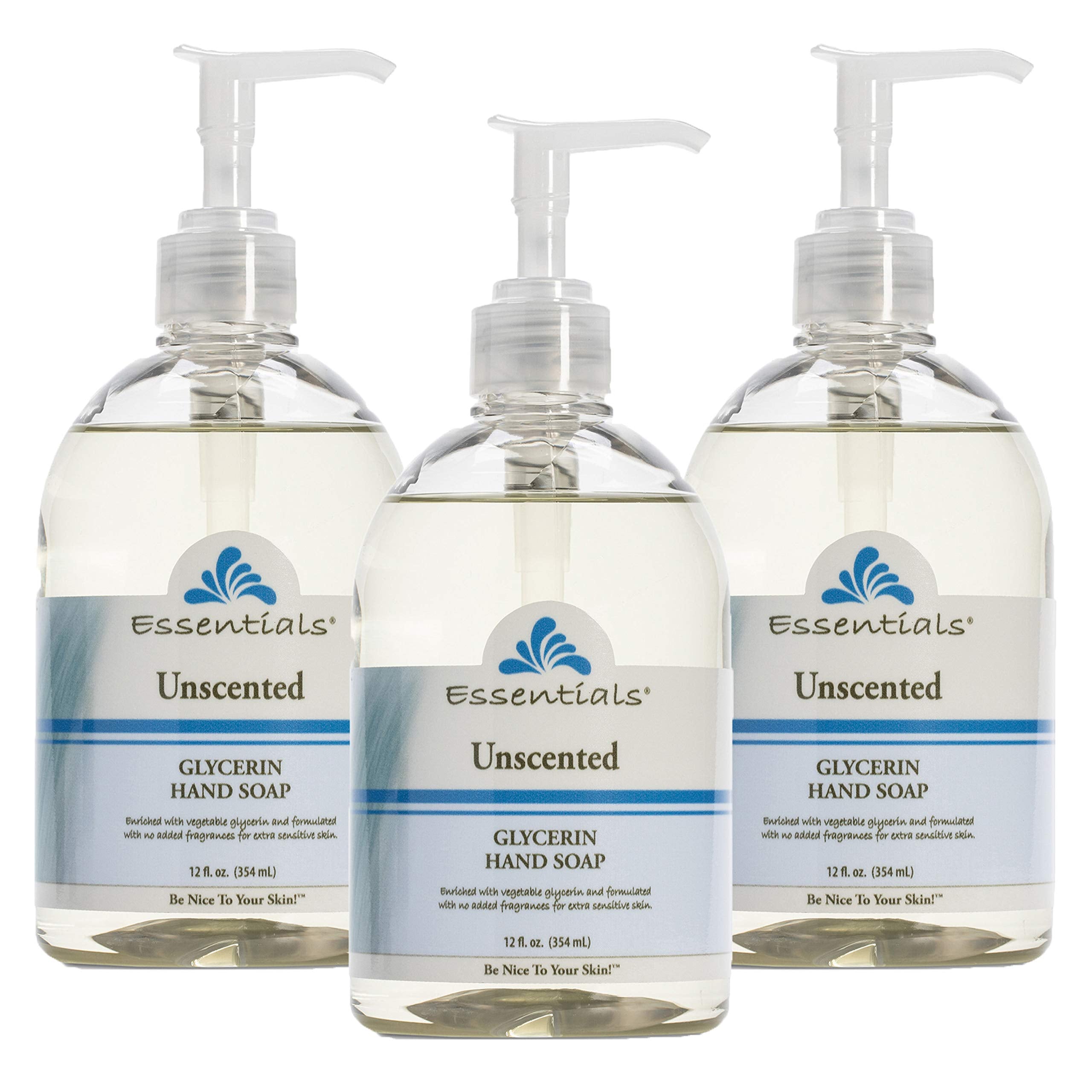 Essentials Glycerin Liquid Hand Soap, Unscented, 3-Pack (12 oz each) | Gentle, Moisturizing Cleanser