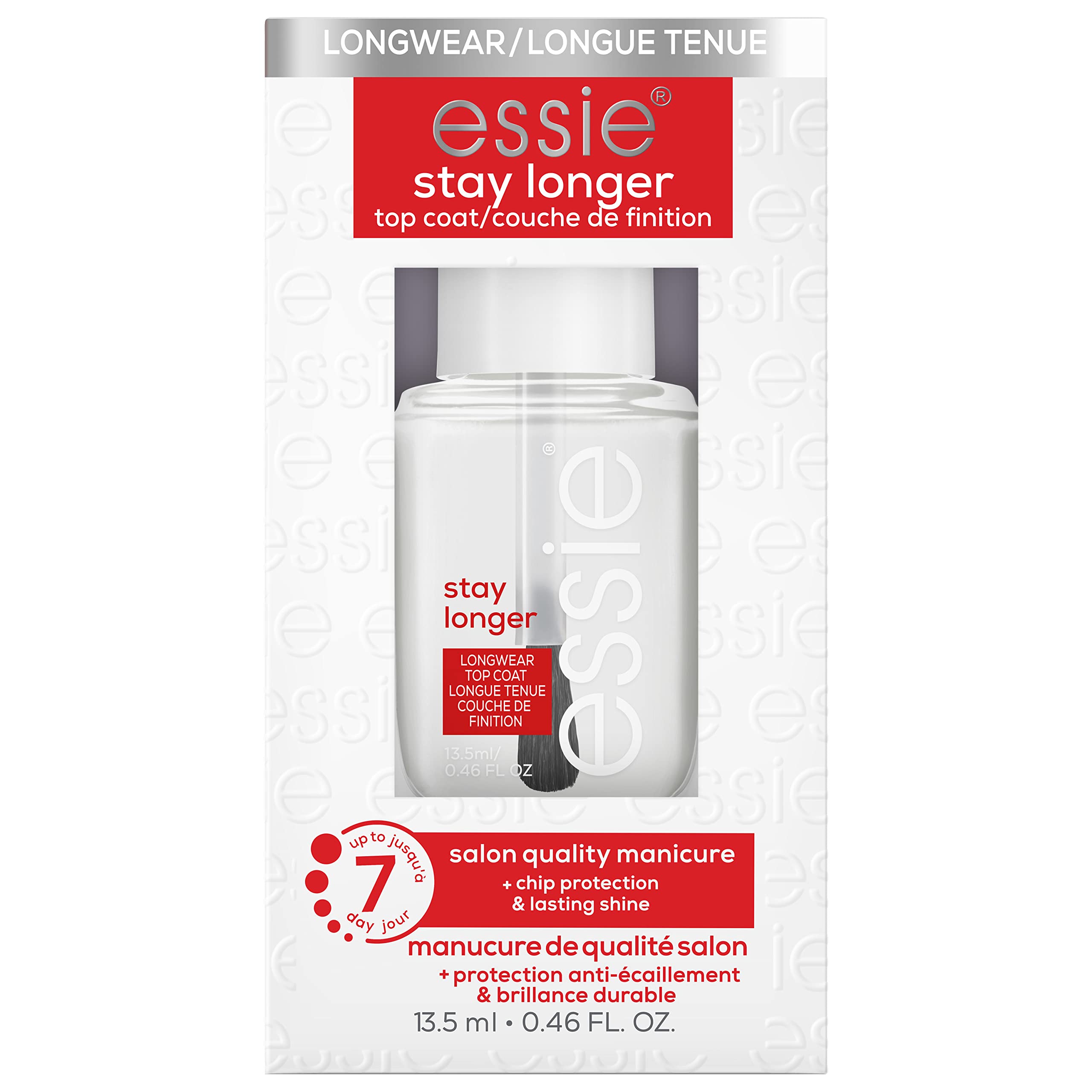 essie Stay Longer Top Coat – 8-Free Vegan, Salon-Quality Longwear, 0.46 fl oz