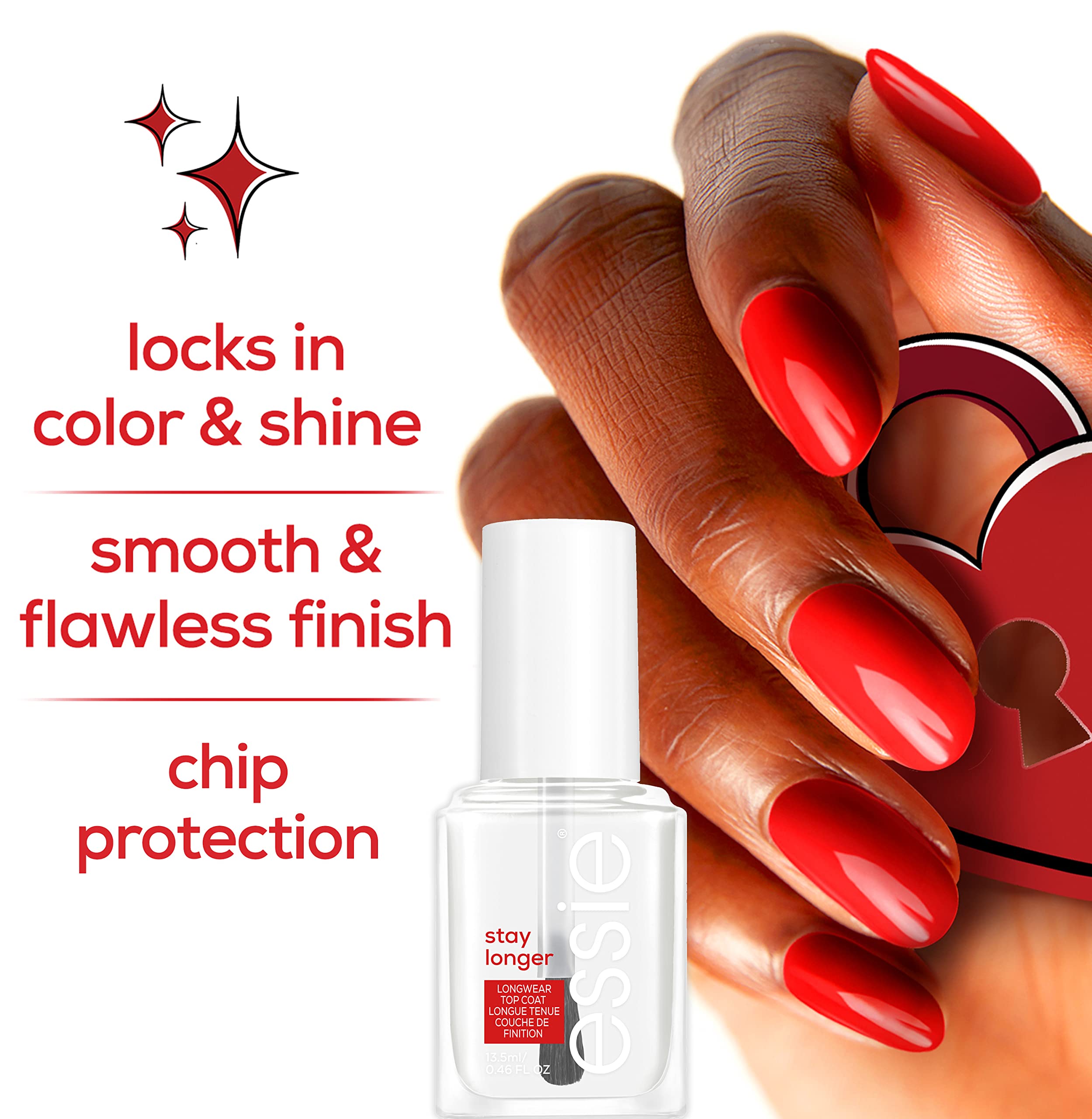 essie Stay Longer Top Coat – 8-Free Vegan, Salon-Quality Longwear, 0.46 fl oz