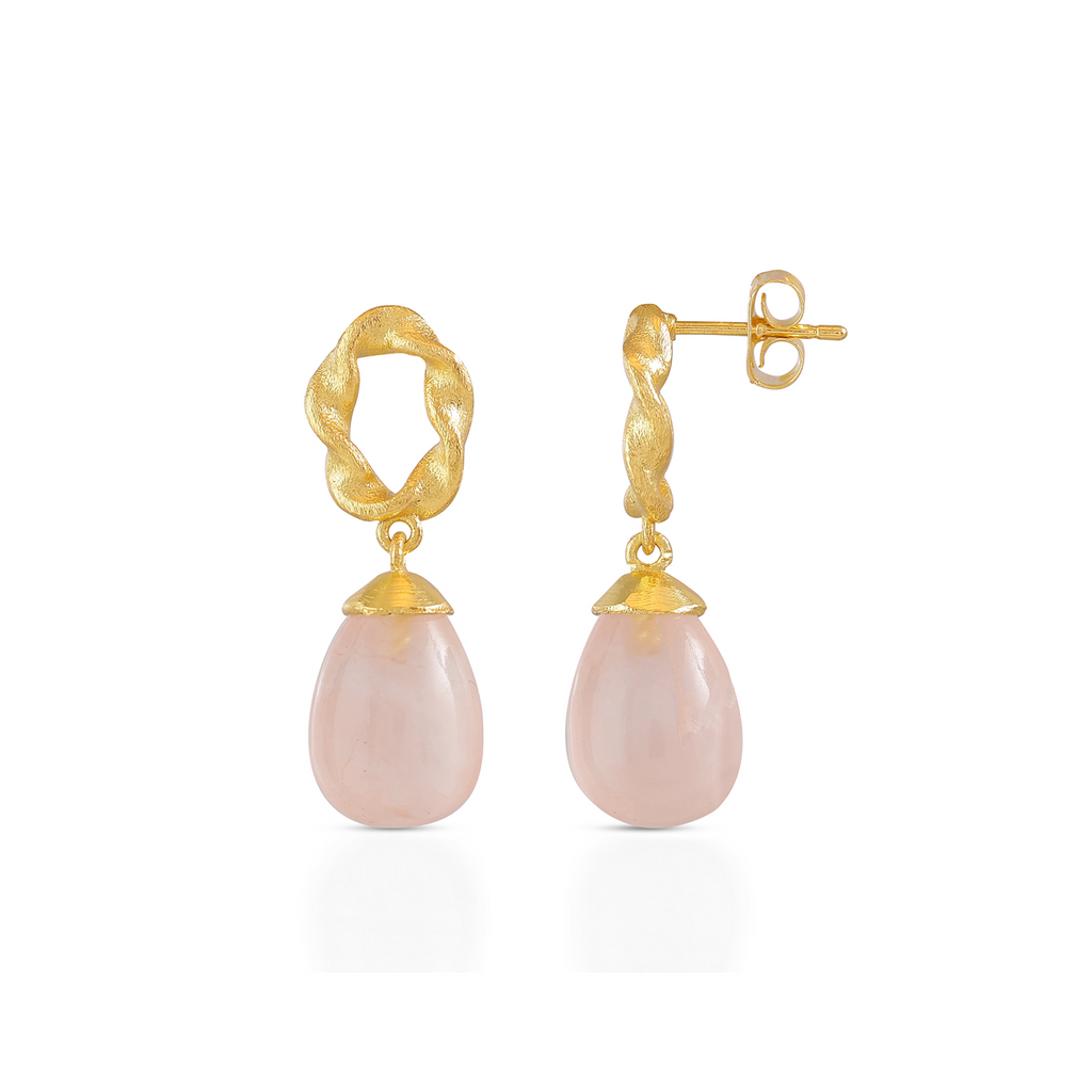 Moirai Twisted Loop Earrings Rose Quartz