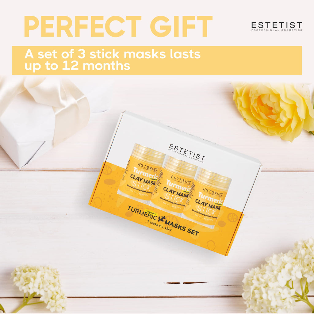 ESTETIST Turmeric Vitamin C Clay Mask Stick – Deep Cleanse, Oil Control, 3-Pack Gift Set