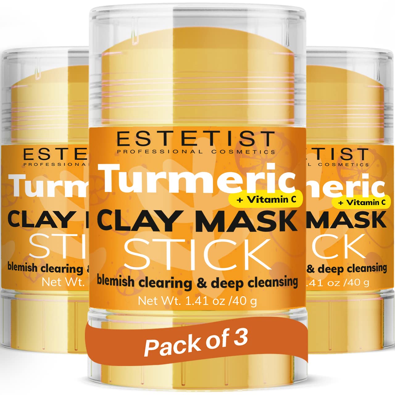 ESTETIST Turmeric Vitamin C Clay Mask Stick – Deep Cleanse, Oil Control, 3-Pack Gift Set