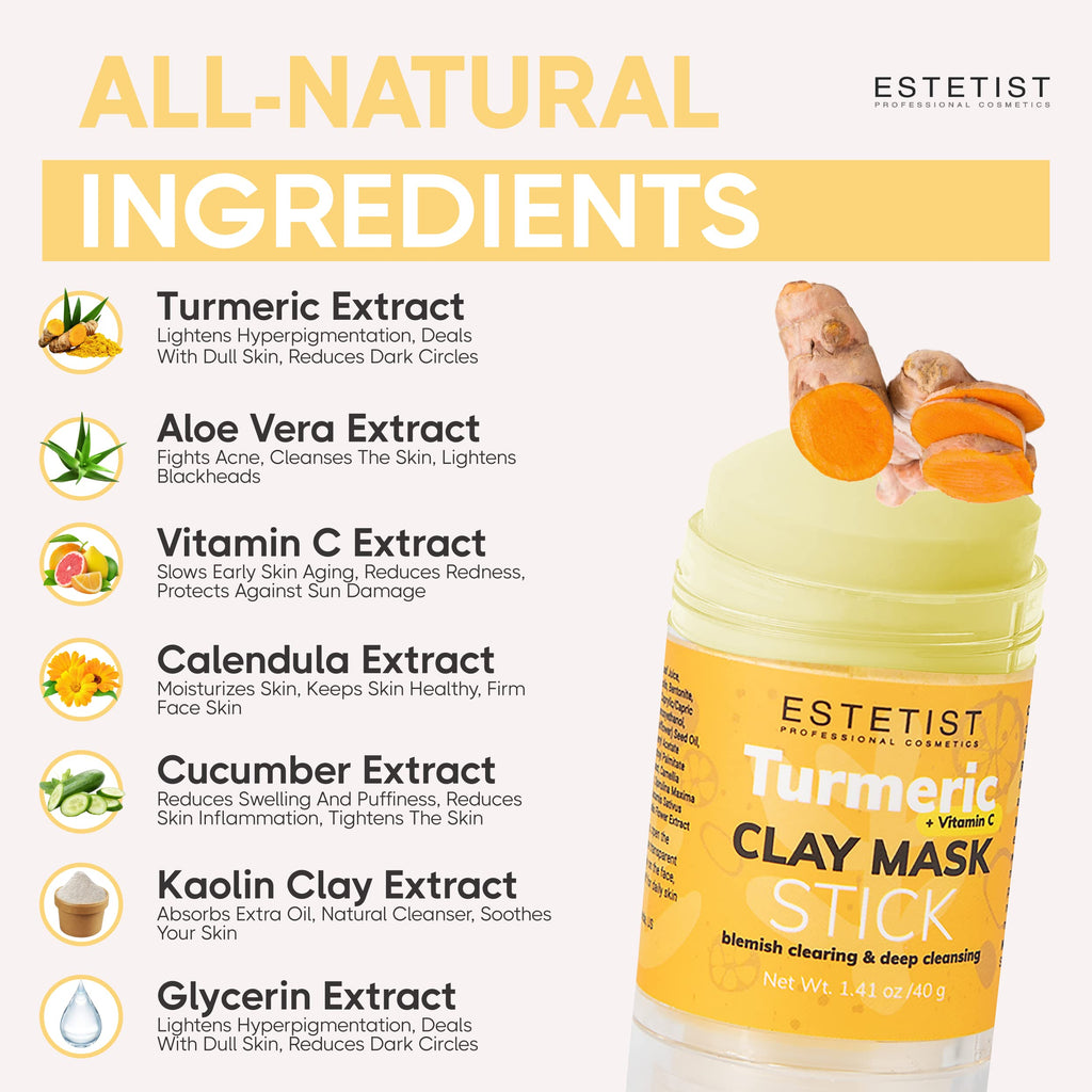 ESTETIST Turmeric Vitamin C Clay Mask Stick – Deep Cleanse, Oil Control, 3-Pack Gift Set
