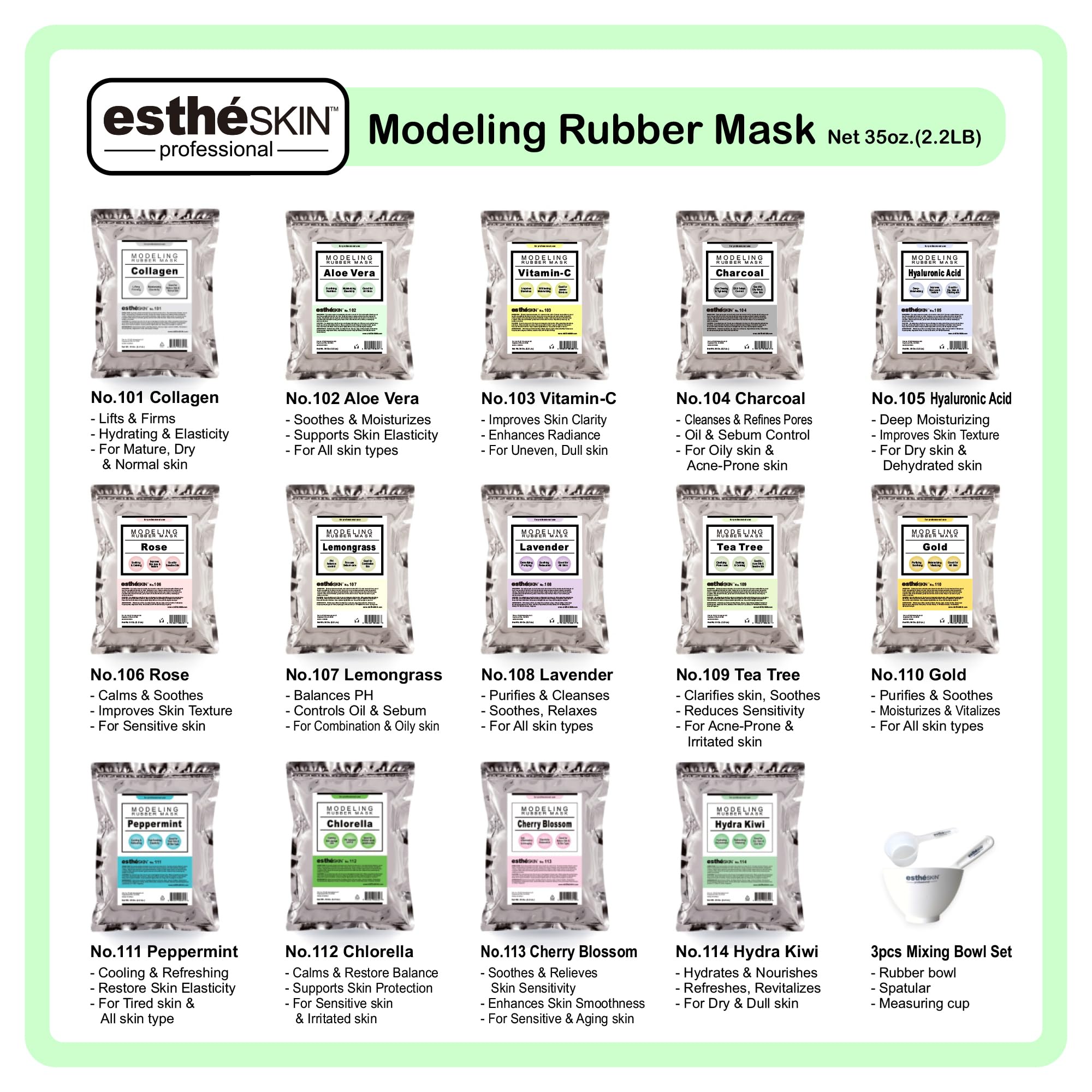 estheSKIN No.105 Hyaluronic Acid Modeling Mask Powder – 2 Pack, 35 oz Each | Pro Facial Treatment