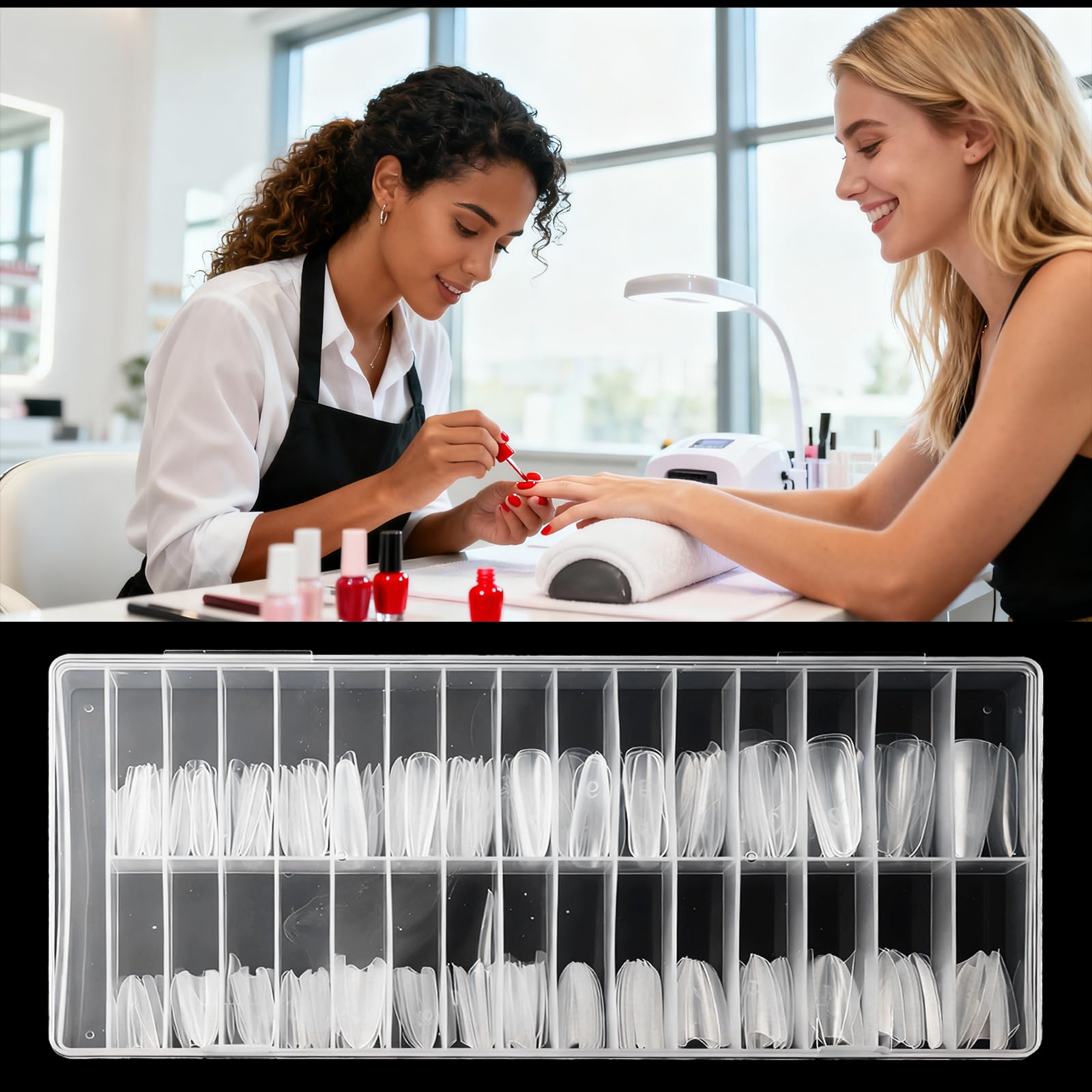 ESUOHYM 240 Pcs Sandwich Dual Nail Forms — Reusable Builder Gel Extensions, 15 Sizes, Almond Shape Guide Lines