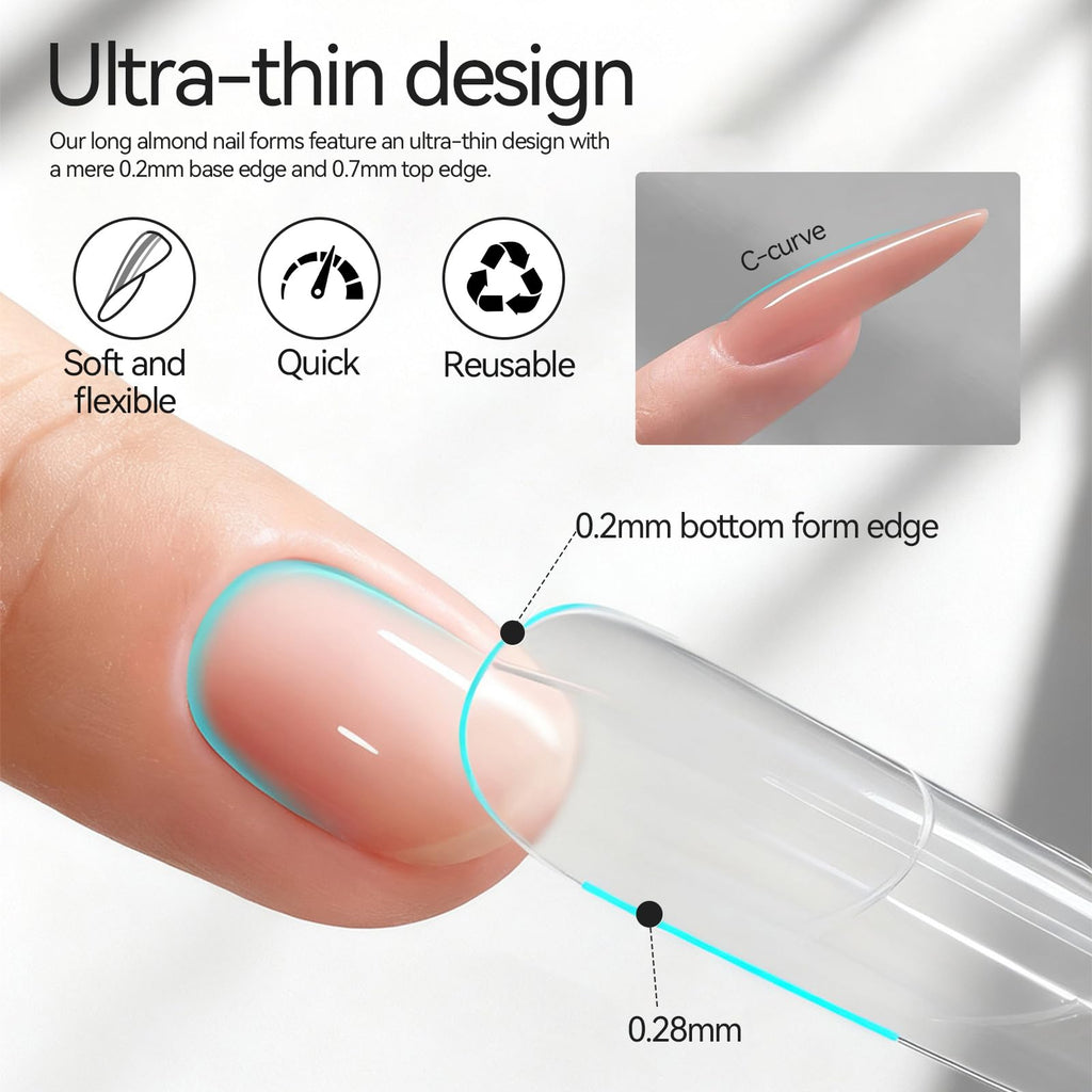 ESUOHYM 240 Pcs Sandwich Dual Nail Forms — Reusable Builder Gel Extensions, 15 Sizes, Almond Shape Guide Lines