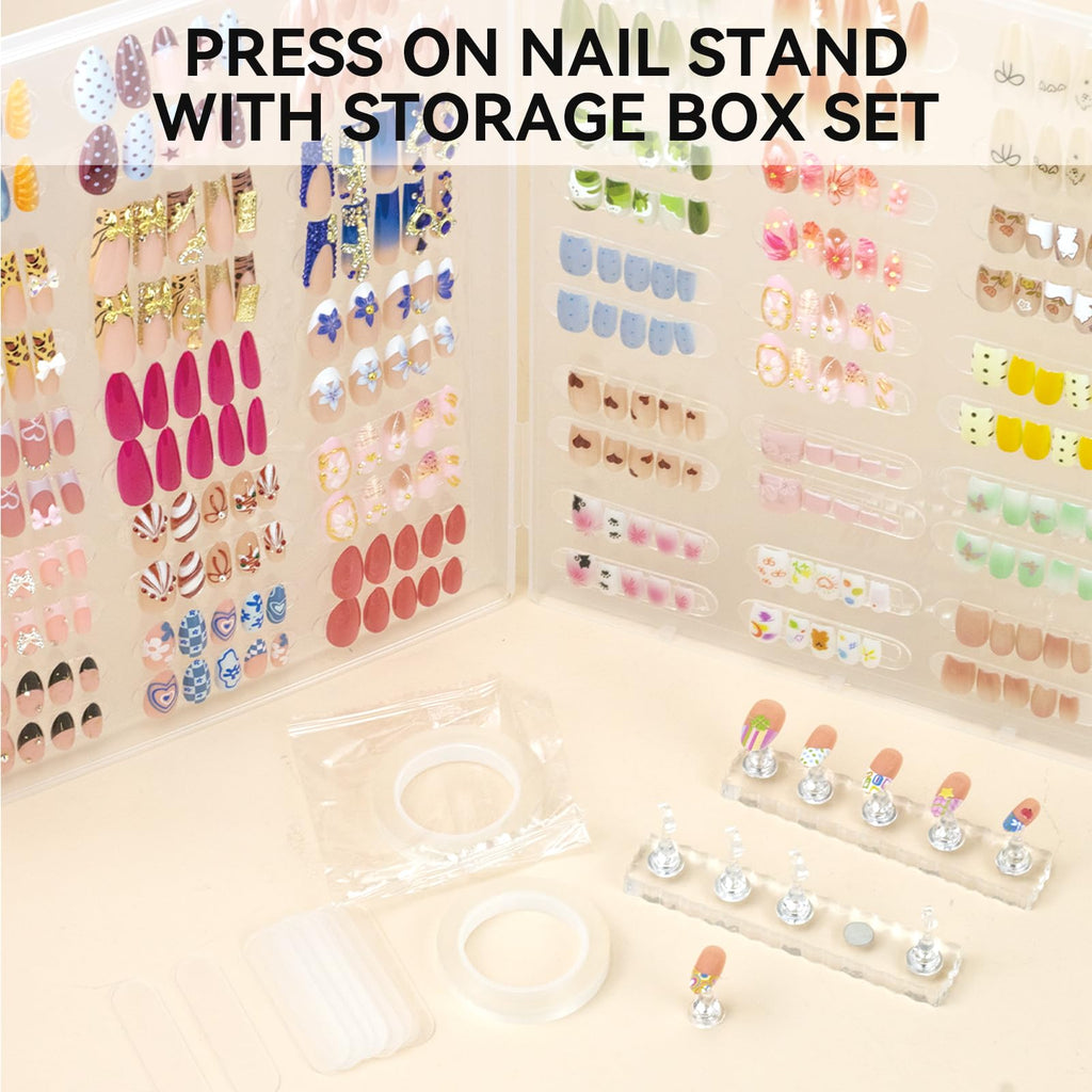ESUOHYM Nails Storage Box with Stand – Clear Display & Organization for Press-On Nails