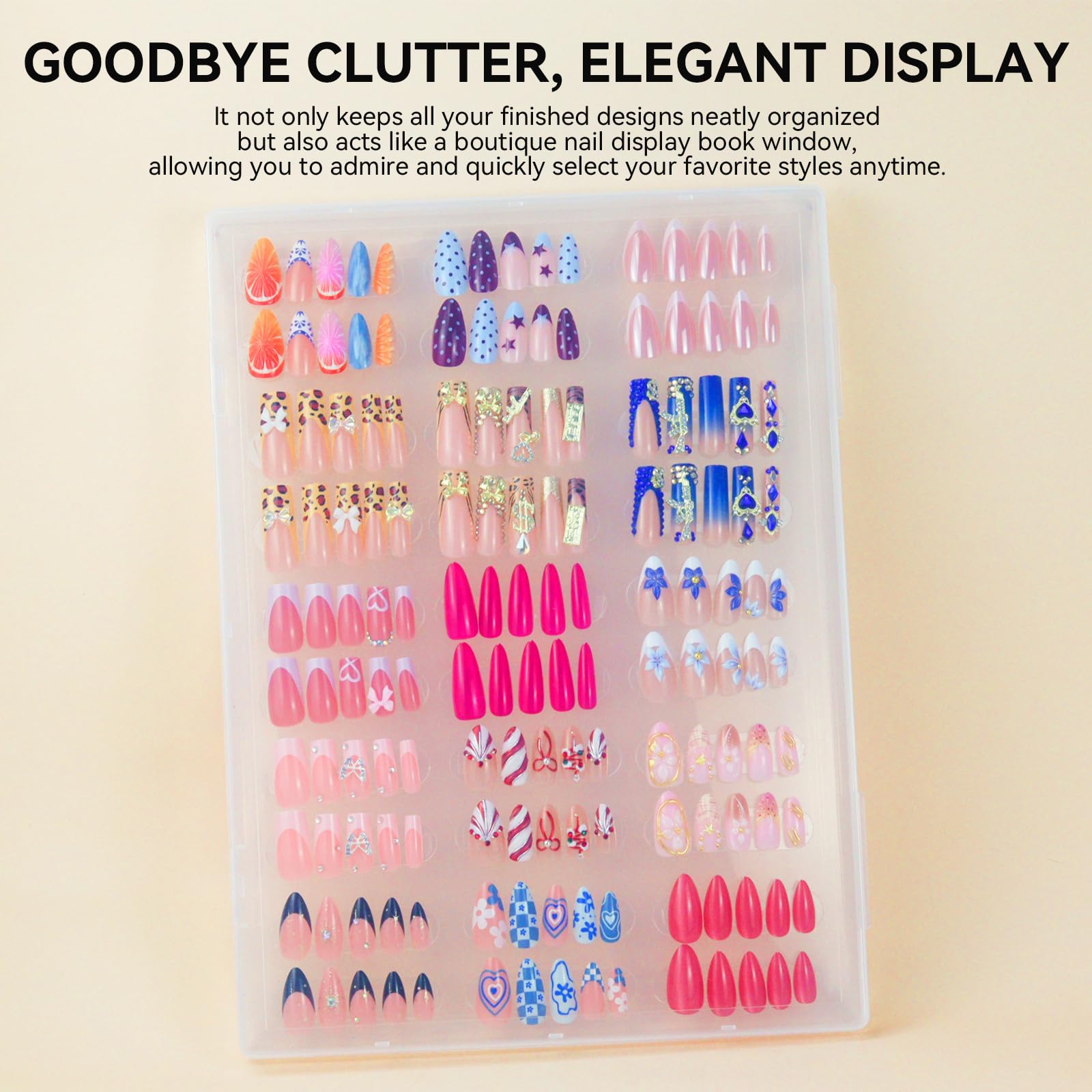 ESUOHYM Nails Storage Box with Stand – Clear Display & Organization for Press-On Nails