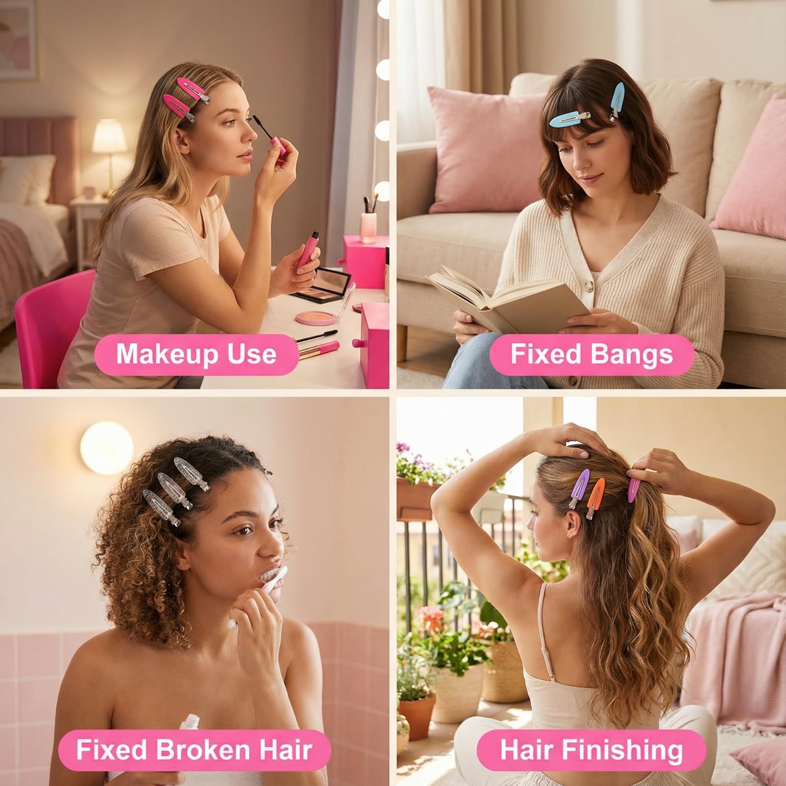 Eswala No Crease Hair Clips – 40Pcs Multicolor Creaseless Clips for Makeup, Bangs & Pin Curls