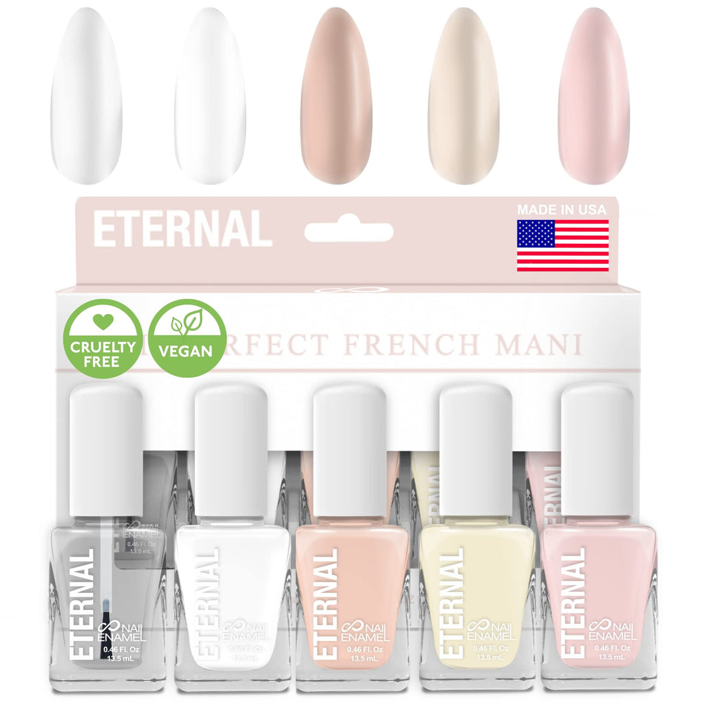 Eternal Et Voila White French Nail Polish Set – 5-Piece, Quick-Dry, Made in USA (13.5mL each)