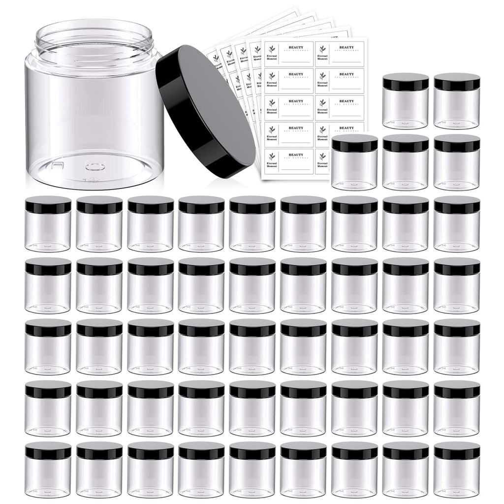 Eternal Moment 50-Pack 4oz Clear Jars with Black Lids – Leakproof Cosmetic Containers for Travel, Slime, and Samples