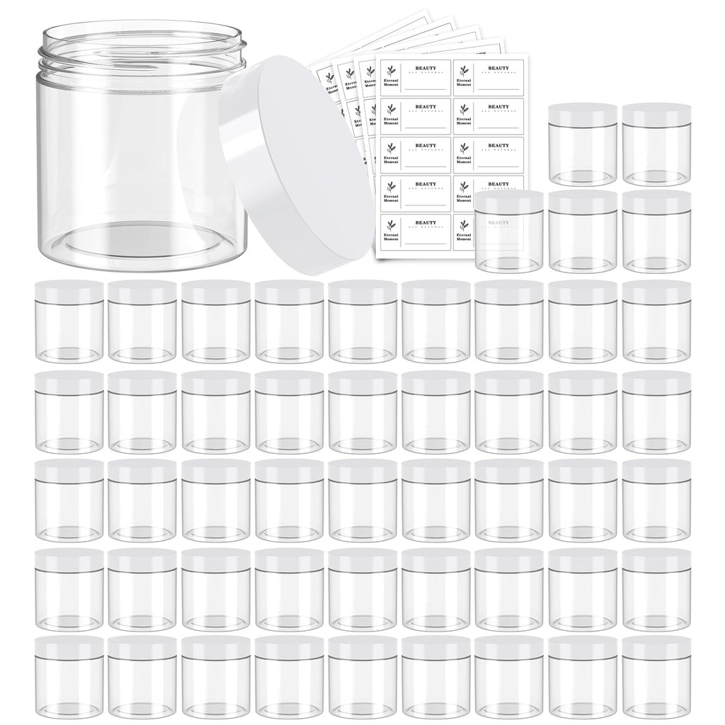 Eternal Moment 50-Pack 4oz Clear Plastic Jars with White Lids – Slime, Lotion, Cream & Makeup Containers