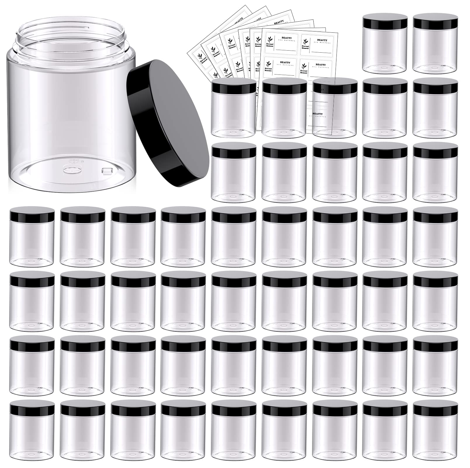 Eternal Moment 48 Pack 8oz Clear Jars with Lids – BPA-Free Plastic Cosmetic Containers