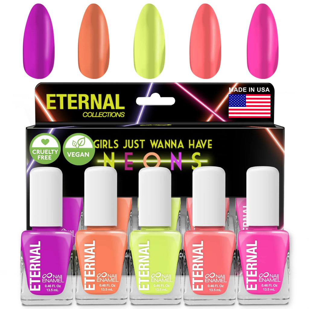 Eternal Neon Nail Polish Set for Women – 5 Bold Neons, Quick Dry, Made in USA