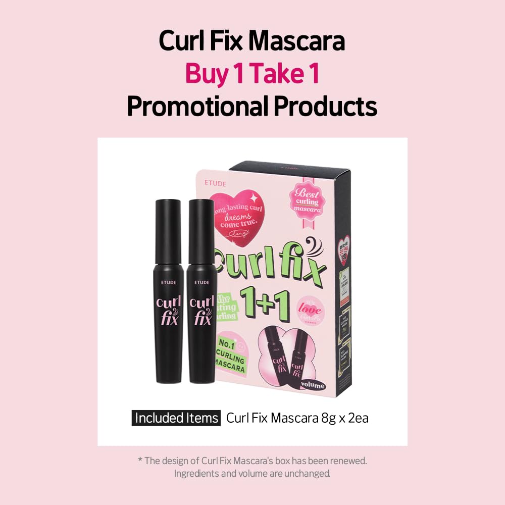 ETUDE Curl Fix Mascara Volume 1+1 Set – Waterproof, 24-Hour Curl, Dense Volume, Vegan Certified
