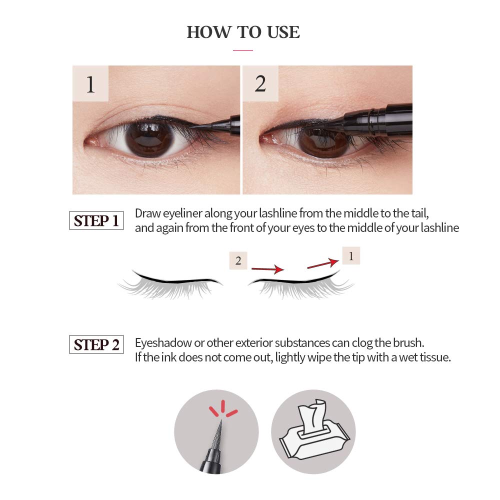 ETUDE Drawing Show Brush Eyeliner – Waterproof Liquid Eyeliner with Soft Brush Pen, Precise Tip (0.021 oz)