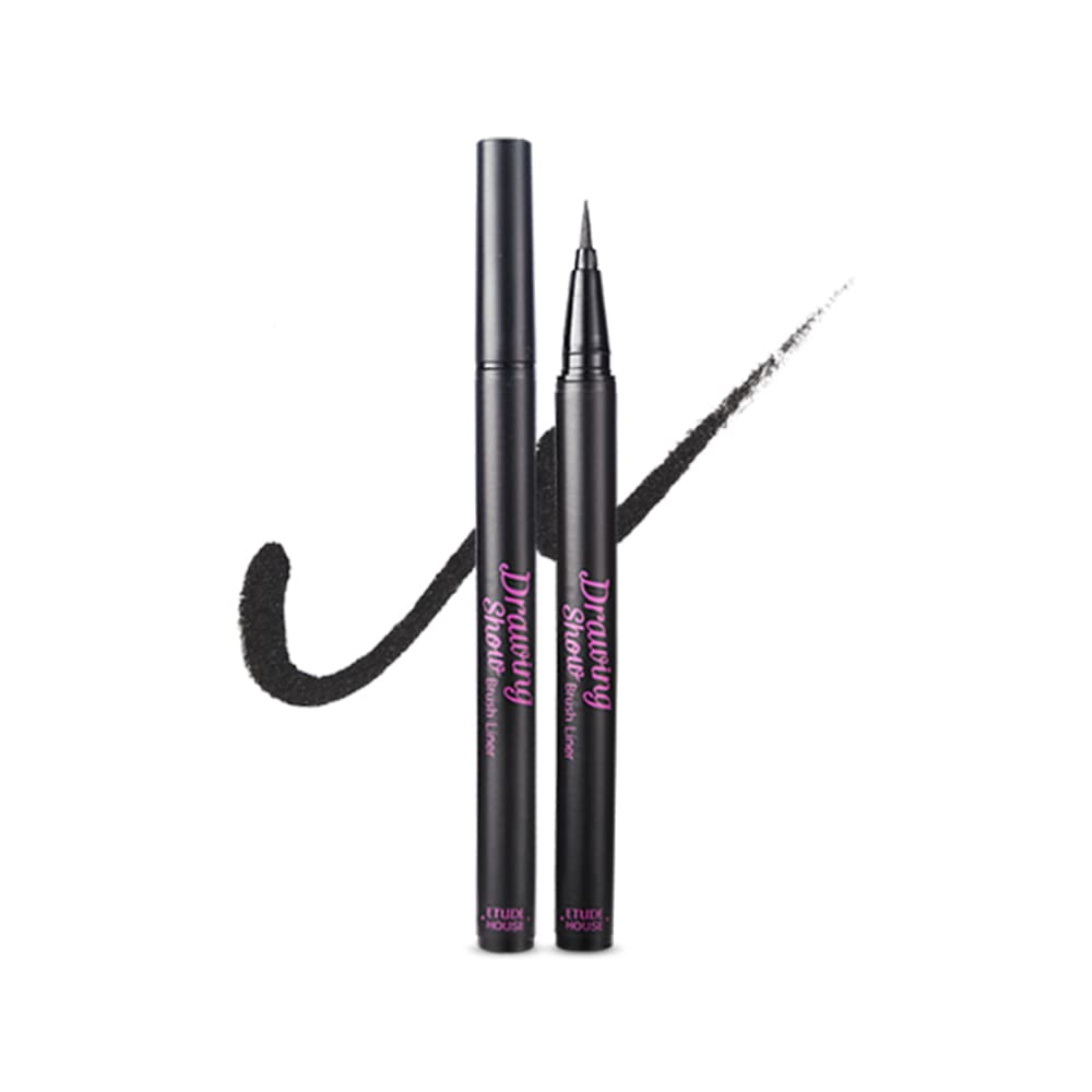ETUDE Drawing Show Brush Eyeliner – Waterproof Liquid Eyeliner with Soft Brush Pen, Precise Tip (0.021 oz)