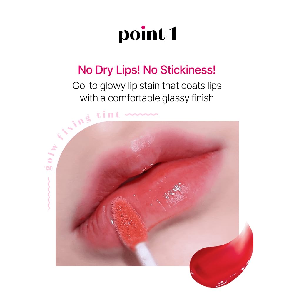 ETUDE Glow Fixing Tint #4 Chilling Red – Non-Sticky Glossy Lip Stain with Comfortable Moisture