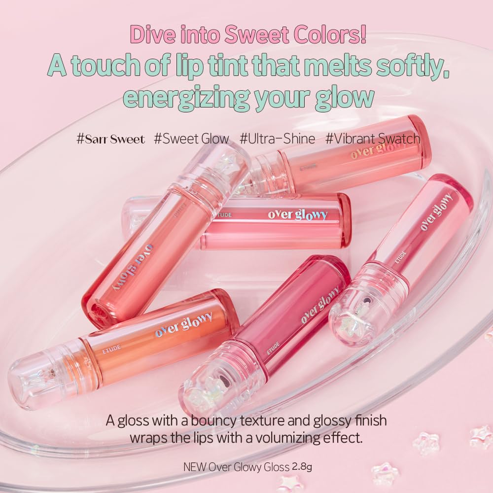 ETUDE Over Glowy Lip Gloss #6 Tarō Berry | Non-Sticky Vegan Lip Tint | Moisturized & Long-Lasting Shine | K-Beauty