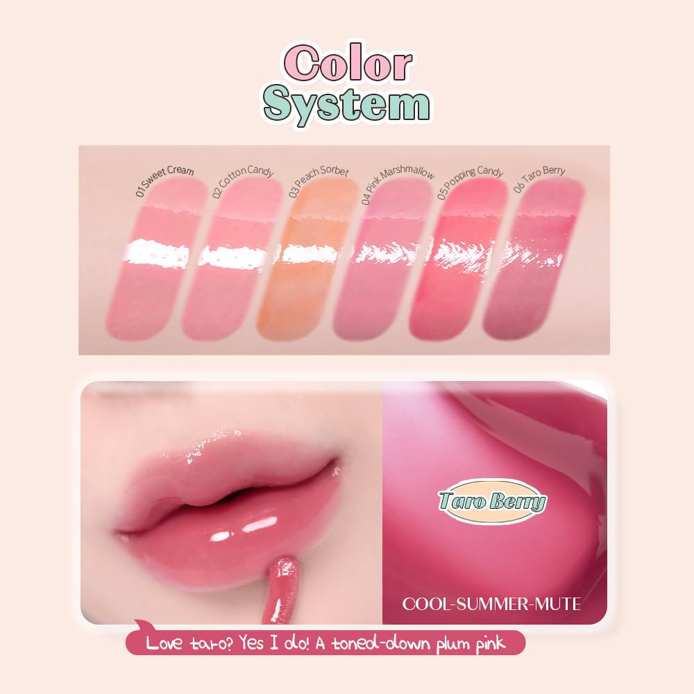 ETUDE Over Glowy Lip Gloss #6 Tarō Berry | Non-Sticky Vegan Lip Tint | Moisturized & Long-Lasting Shine | K-Beauty