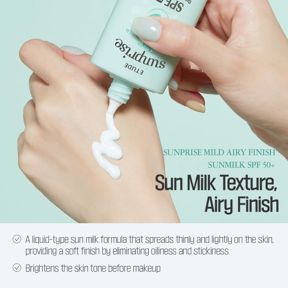 ETUDE Sunprise Sunscreen Mild Sun Milk SPF 50+ PA++++ | 100% Mineral, Sebum-Free, Non-Sticky Protection