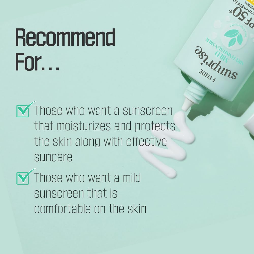 ETUDE Sunprise Sunscreen Mild Sun Milk SPF 50+ PA++++ | 100% Mineral, Sebum-Free, Non-Sticky Protection