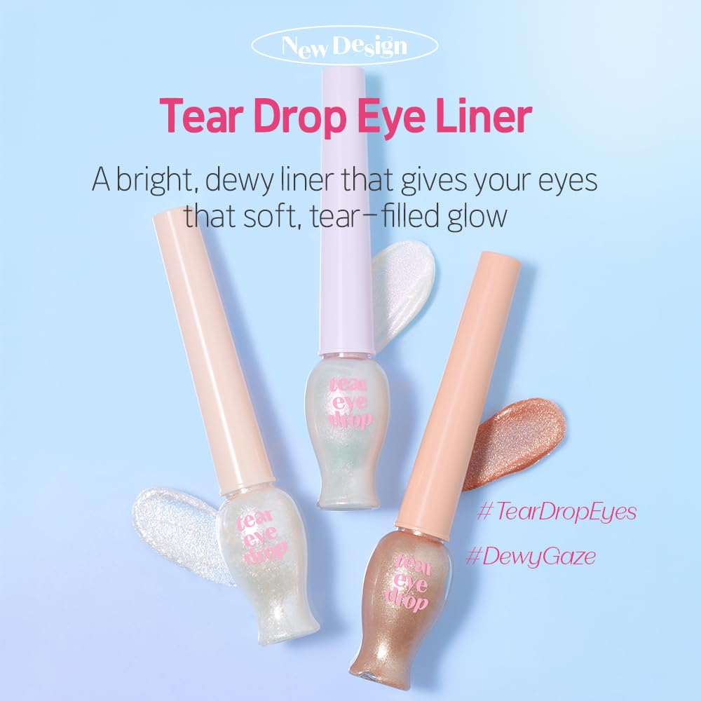 ETUDE Tear Drop Eyeliner – Crystal & Opal Glitter, Smudge-Proof & Long-Lasting, All Skin Tone Friendly