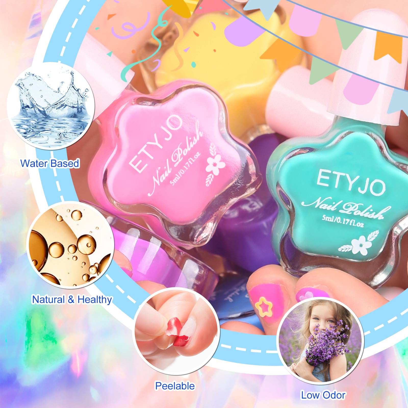 ETYJO Kids Nail Polish Set – Water-Based, Non-Toxic, Quick-Dry, 6 Colors (Age 3+)