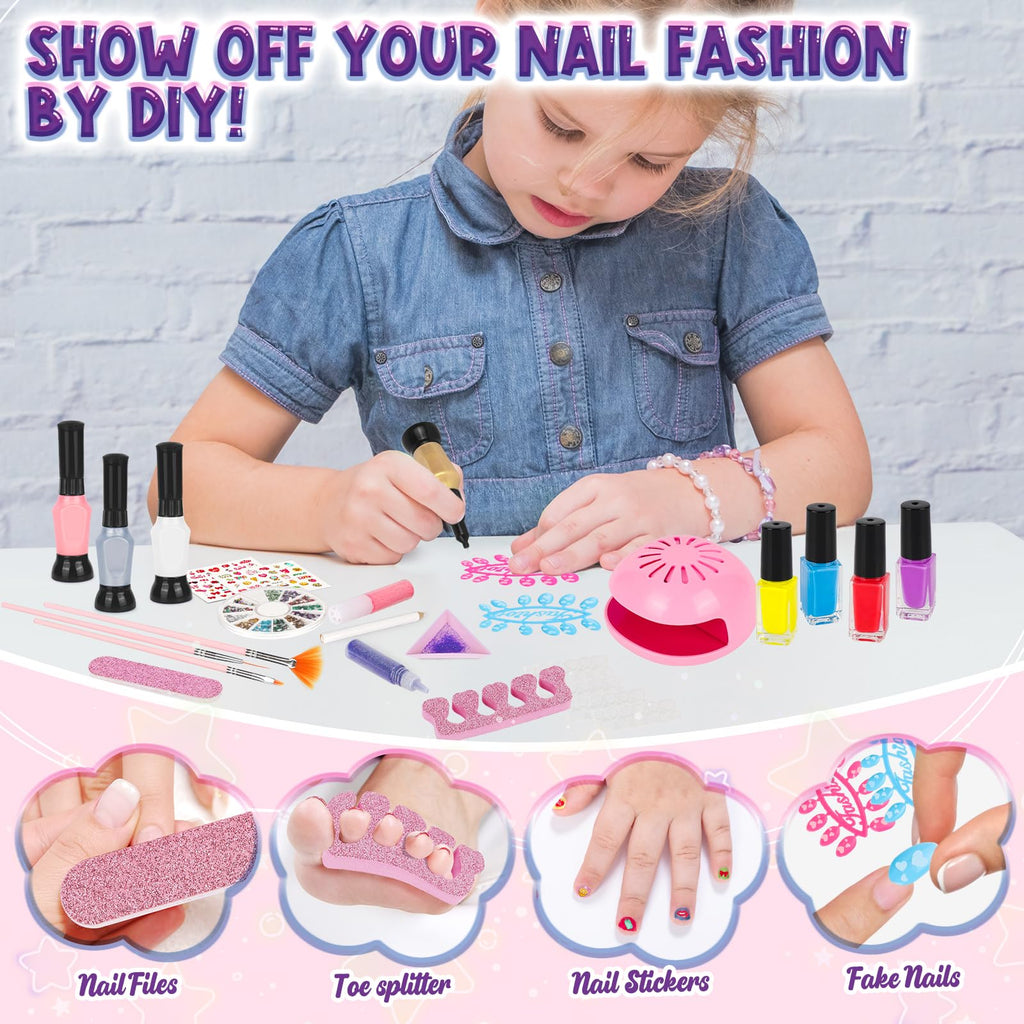 EULRGAUS Kids Nail Polish Set – 27-Piece Nail Art Kit with Dryer for Girls 8–12