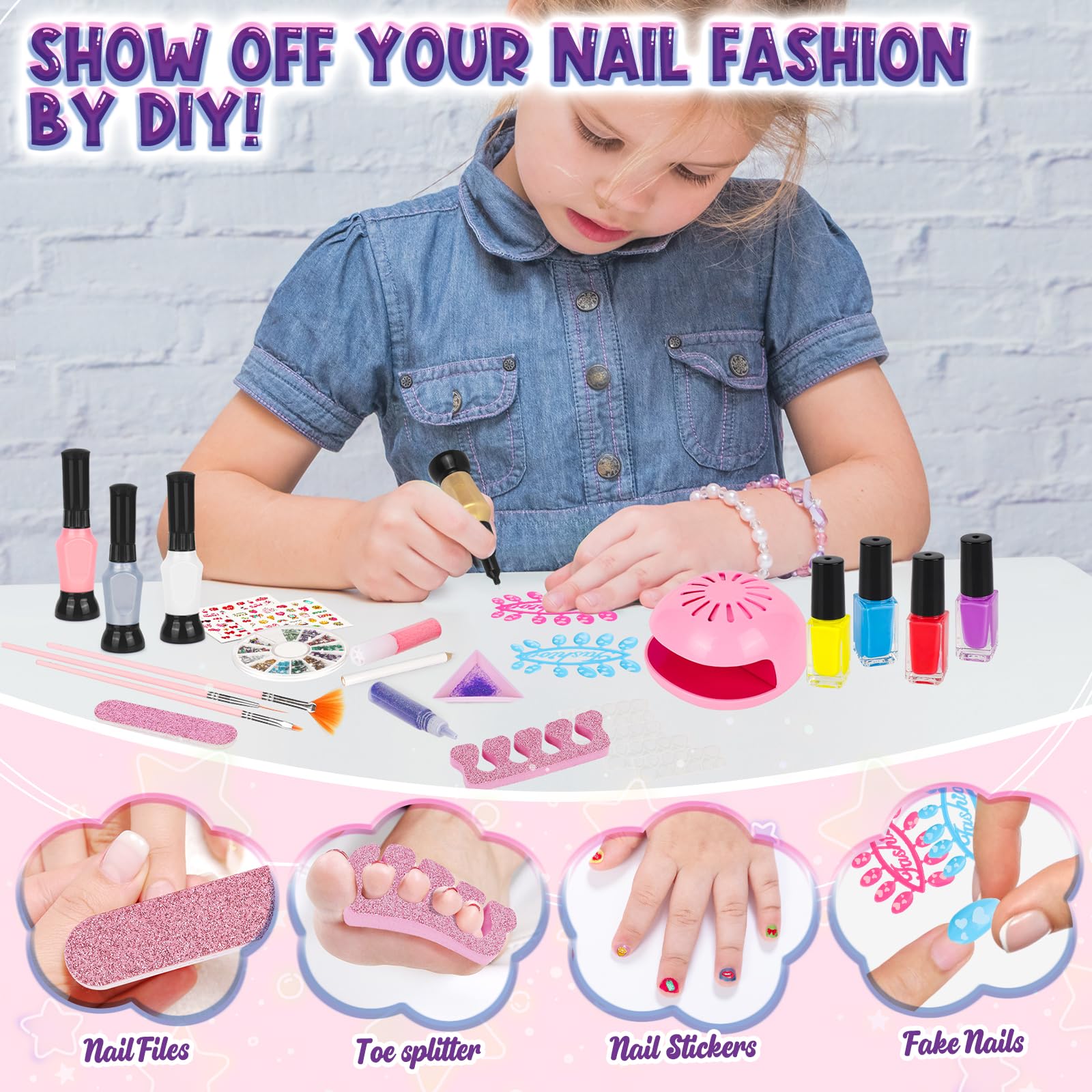 EULRGAUS Kids Nail Polish Set – 27-Piece Nail Art Kit with Dryer for Girls 8–12